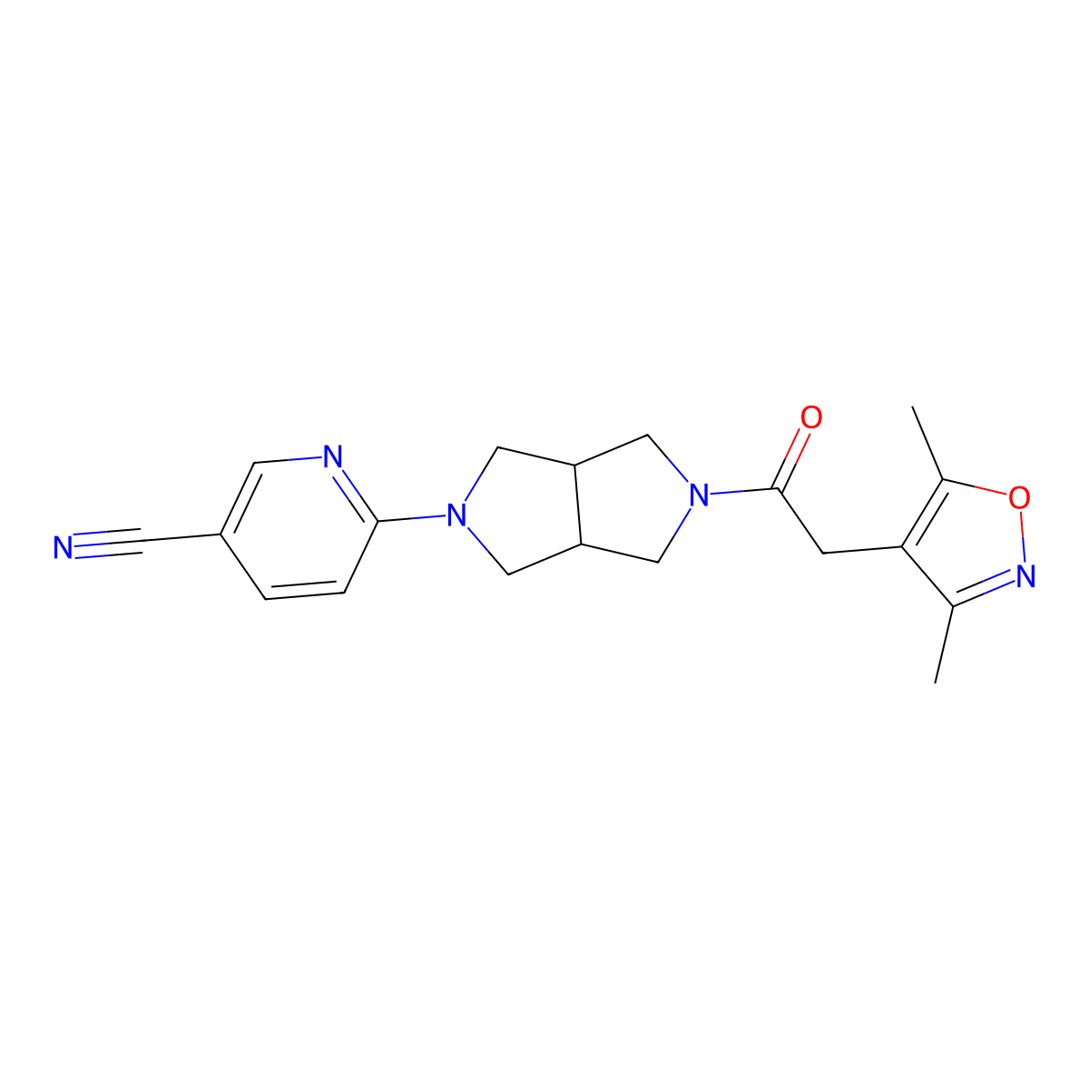 6-{5-[2-(3,5-Dimethyl-1,2-oxazol-4-yl)acetyl]-octahydropyrrolo[3,4-c]pyrrol-2-yl}pyridine-3-carbonitrile molecular structure, CAS 2415533-22-9