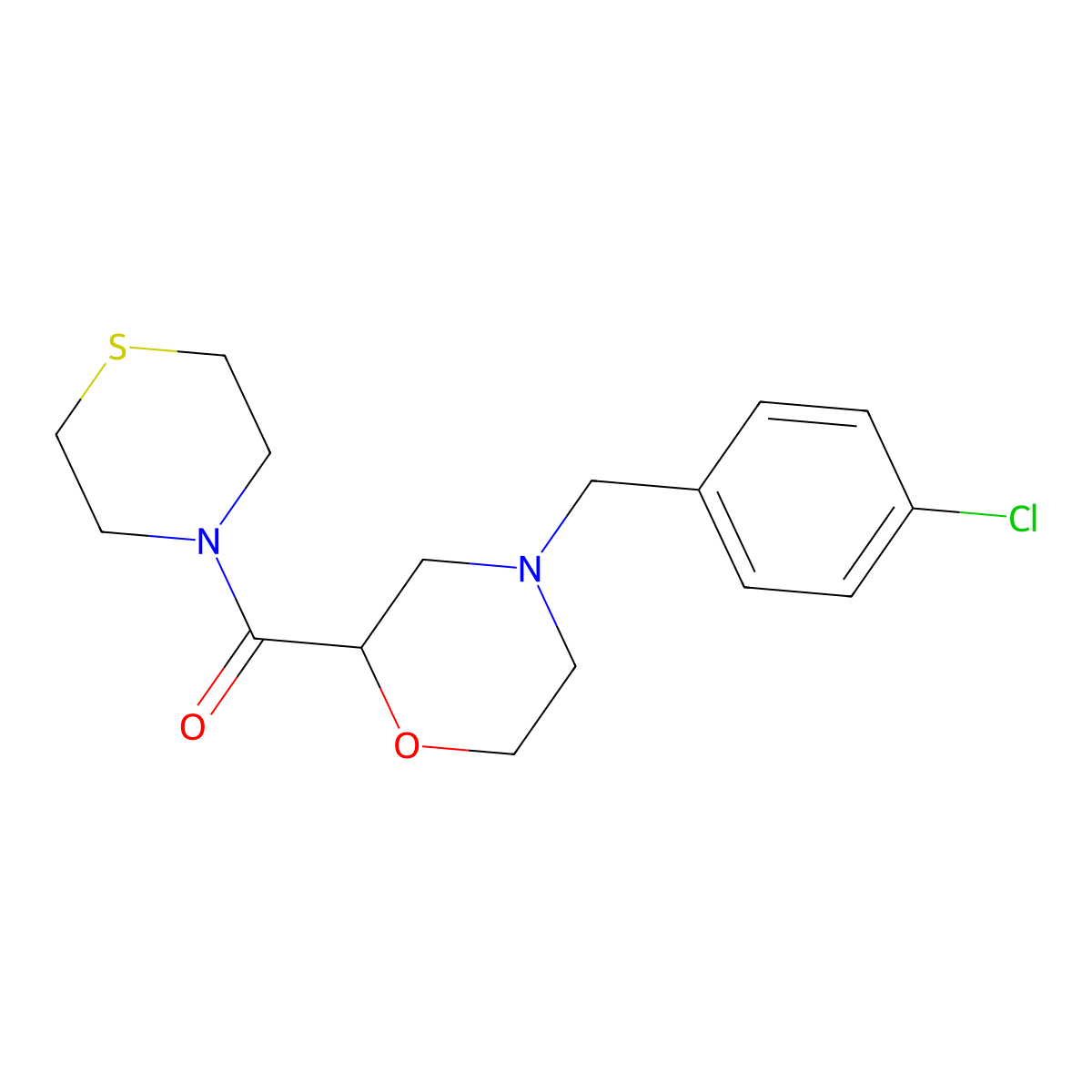 4-[(4-Chlorophenyl)methyl]-2-(thiomorpholine-4-carbonyl)morpholine molecular structure, CAS 2415533-23-0