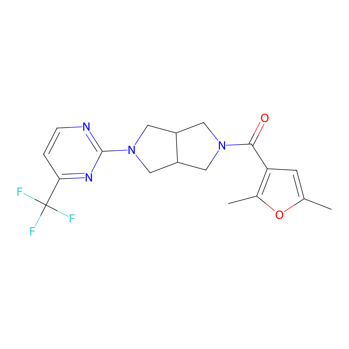 2-[5-(2,5-Dimethylfuran-3-carbonyl)-octahydropyrrolo[3,4-c]pyrrol-2-yl]-4-(trifluoromethyl)pyrimidine molecular structure, CAS 2415533-24-1