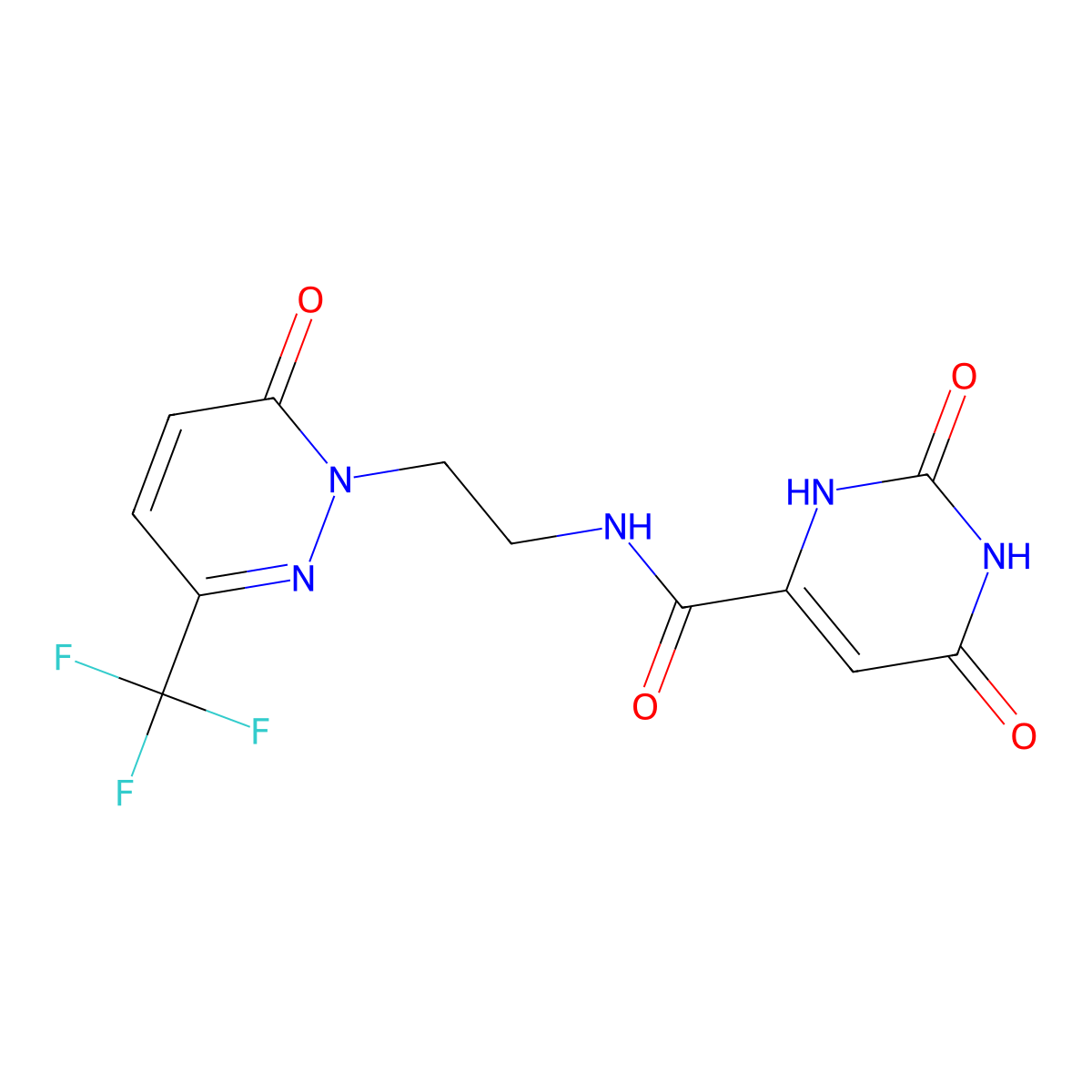 2,6-dioxo-N-{2-[6-oxo-3-(trifluoromethyl)-1,6-dihydropyridazin-1-yl]ethyl}-1,2,3,6-tetrahydropyrimidine-4-carboxamide molecular structure, CAS 2415533-25-2
