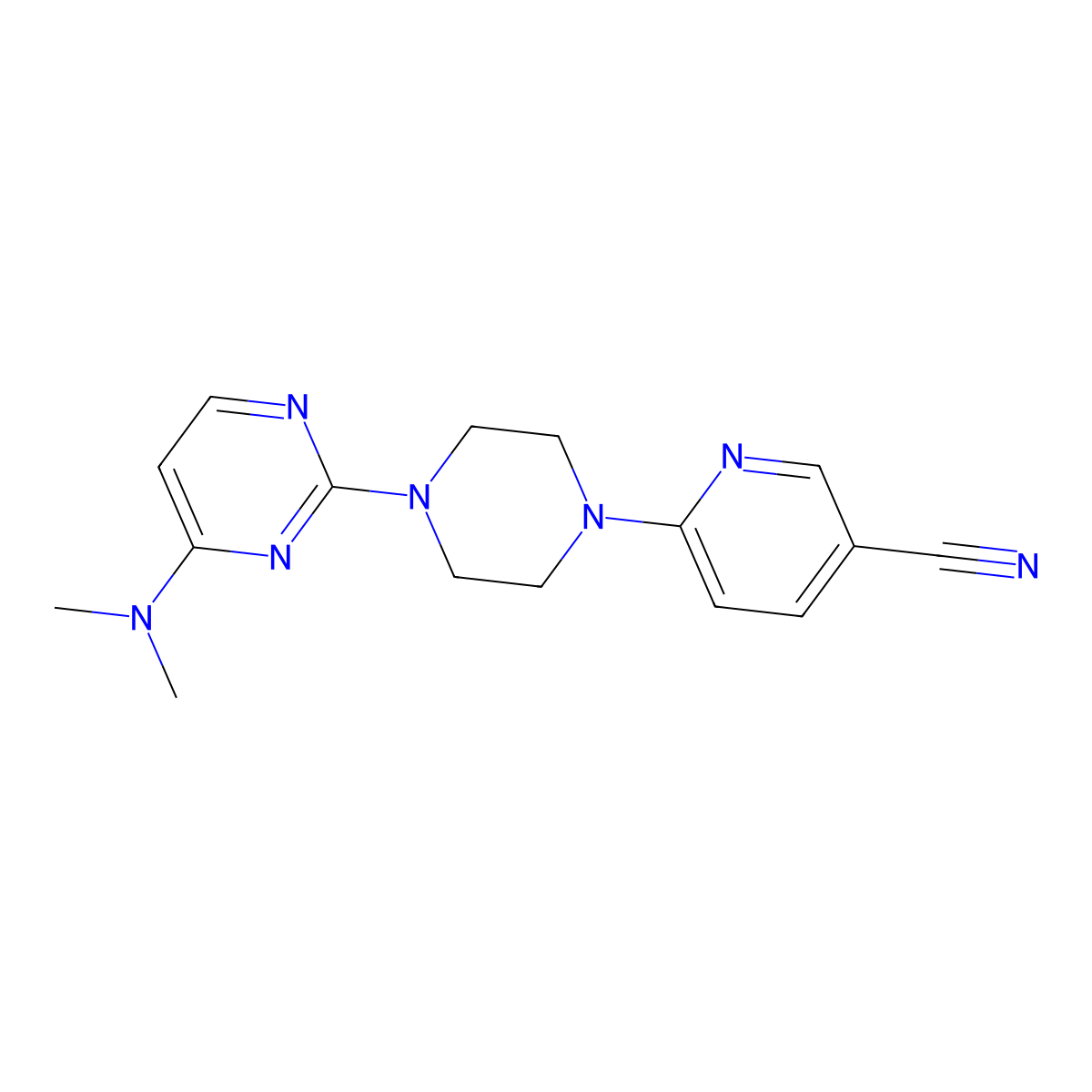 6-{4-[4-(Dimethylamino)pyrimidin-2-yl]piperazin-1-yl}pyridine-3-carbonitrile molecular structure, CAS 2415533-29-6