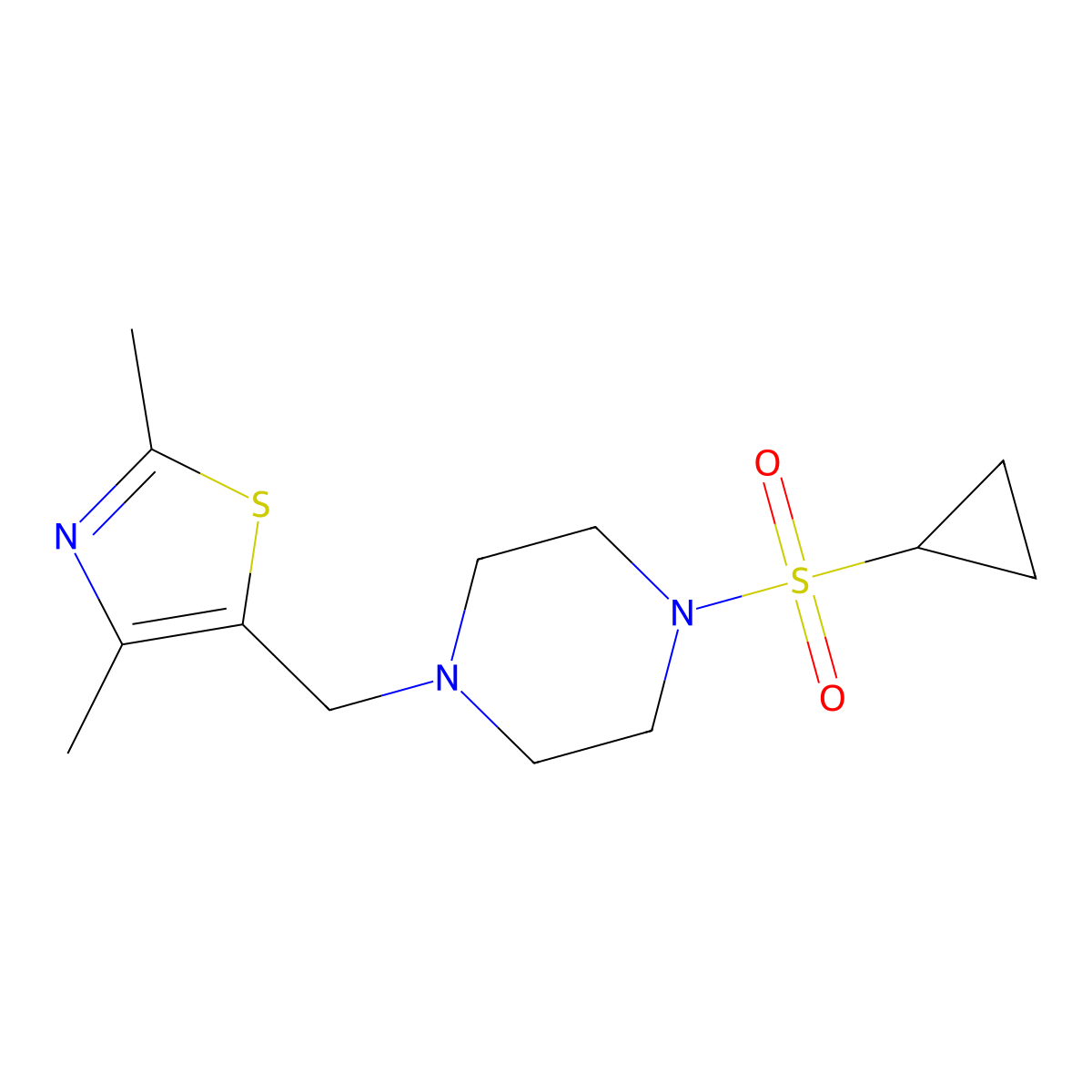 1-(Cyclopropanesulfonyl)-4-[(2,4-dimethyl-1,3-thiazol-5-yl)methyl]piperazine molecular structure, CAS 2415533-33-2