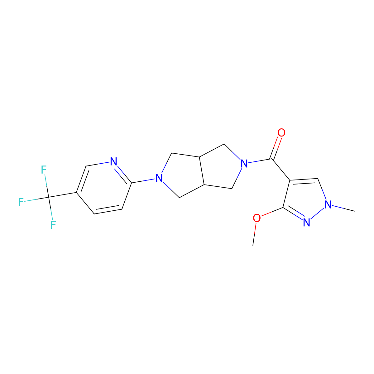 2-[5-(3-methoxy-1-methyl-1H-pyrazole-4-carbonyl)-octahydropyrrolo[3,4-c]pyrrol-2-yl]-5-(trifluoromethyl)pyridine molecular structure, CAS 2415533-35-4