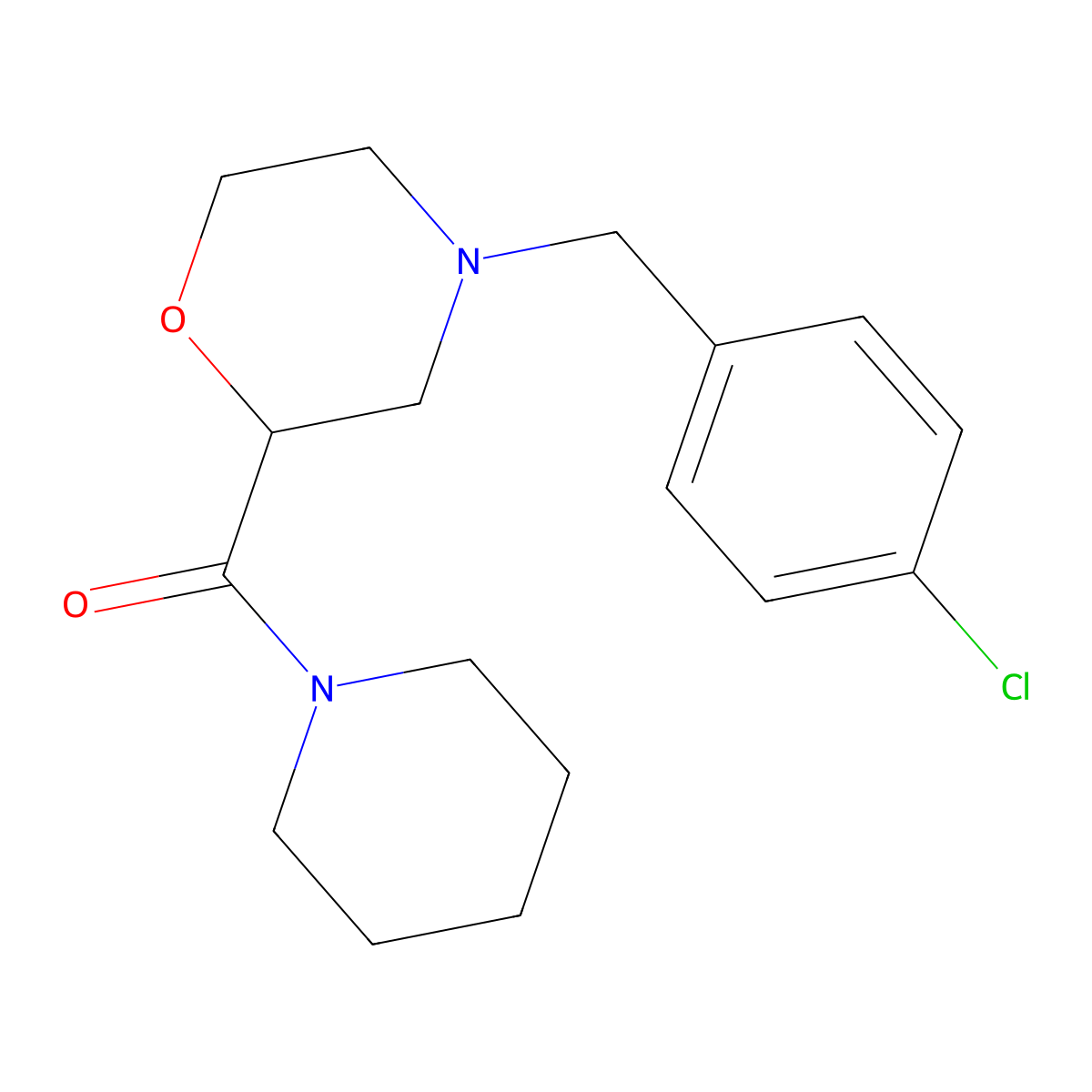4-[(4-Chlorophenyl)methyl]-2-(piperidine-1-carbonyl)morpholine molecular structure, CAS 2415533-36-5