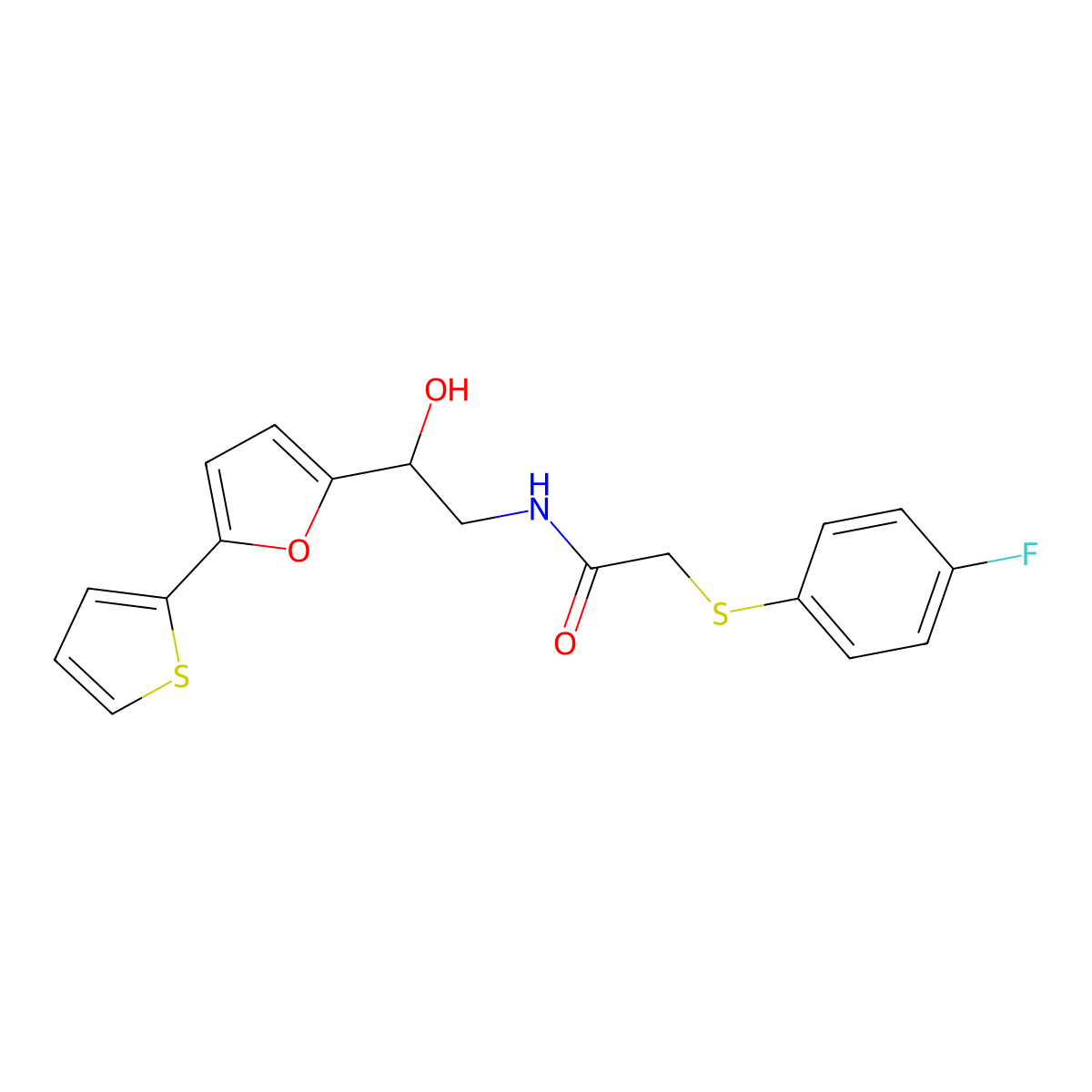 2-[(4-fluorophenyl)sulfanyl]-N-{2-hydroxy-2-[5-(thiophen-2-yl)furan-2-yl]ethyl}acetamide molecular structure, CAS 2415533-40-1