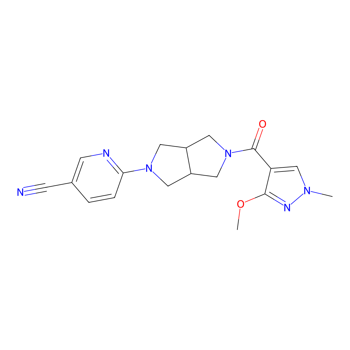 6-[5-(3-methoxy-1-methyl-1H-pyrazole-4-carbonyl)-octahydropyrrolo[3,4-c]pyrrol-2-yl]pyridine-3-carbonitrile molecular structure, CAS 2415533-41-2