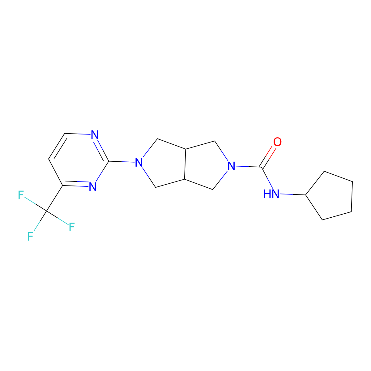 N-cyclopentyl-5-[4-(trifluoromethyl)pyrimidin-2-yl]-octahydropyrrolo[3,4-c]pyrrole-2-carboxamide molecular structure, CAS 2415533-42-3