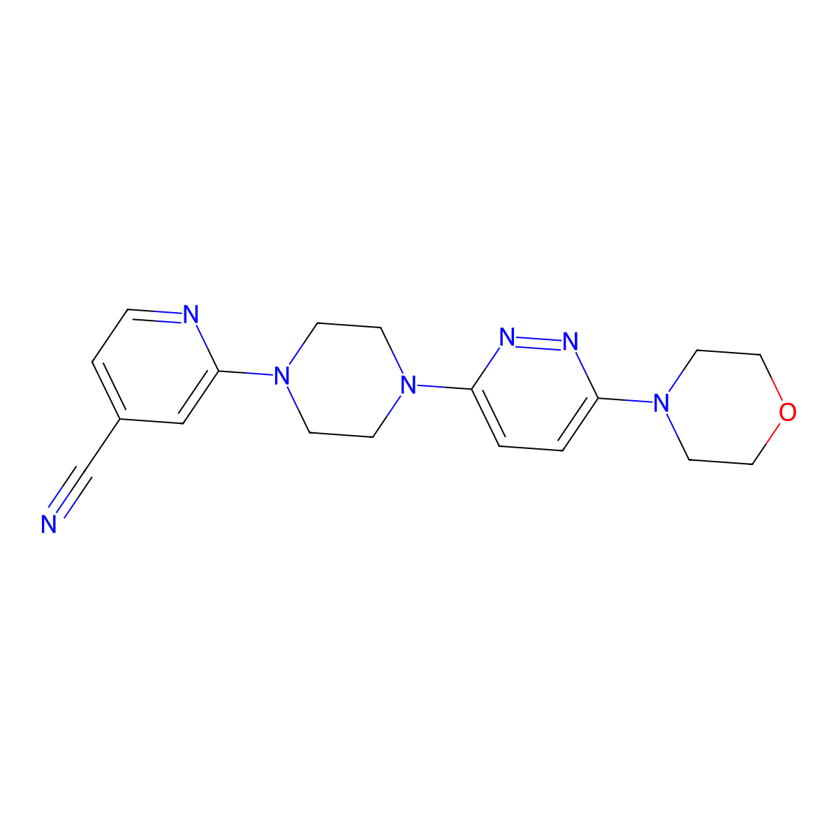 2-{4-[6-(Morpholin-4-yl)pyridazin-3-yl]piperazin-1-yl}pyridine-4-carbonitrile molecular structure, CAS 2415533-48-9