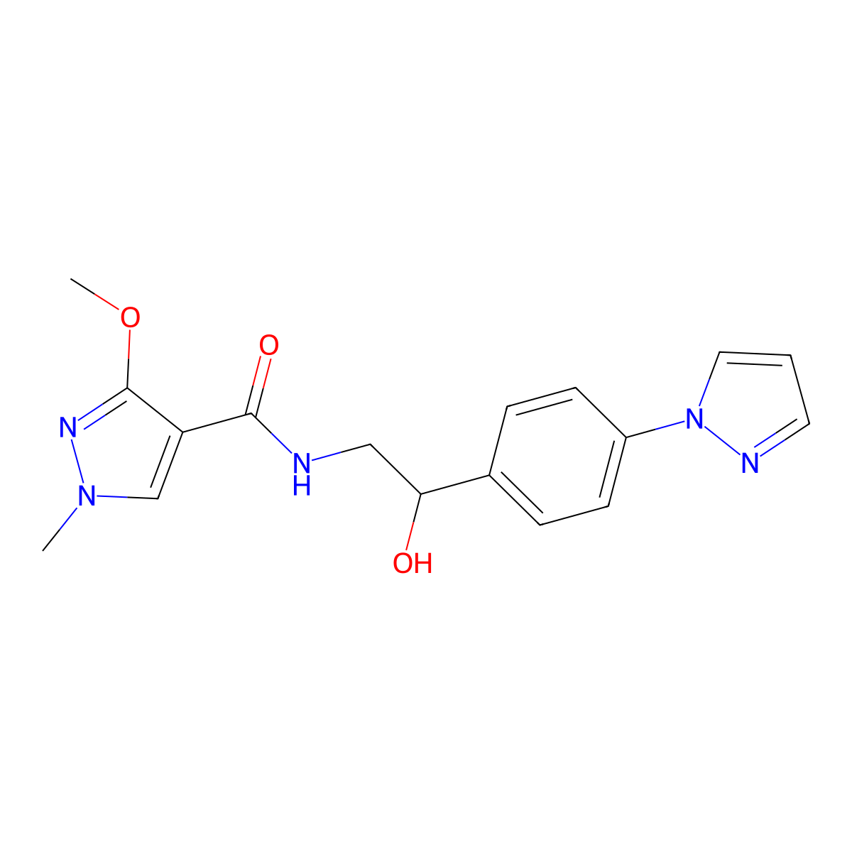 N-{2-hydroxy-2-[4-(1H-pyrazol-1-yl)phenyl]ethyl}-3-methoxy-1-methyl-1H-pyrazole-4-carboxamide molecular structure, CAS 2415533-49-0