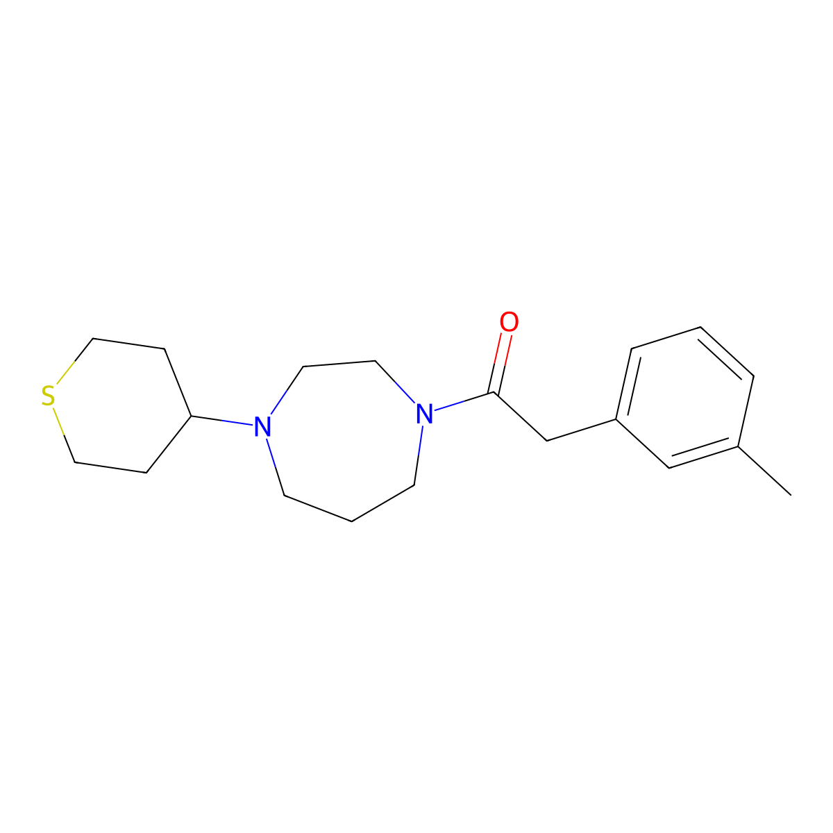 2-(3-Methylphenyl)-1-[4-(thian-4-yl)-1,4-diazepan-1-yl]ethan-1-one molecular structure, CAS 2415533-50-3