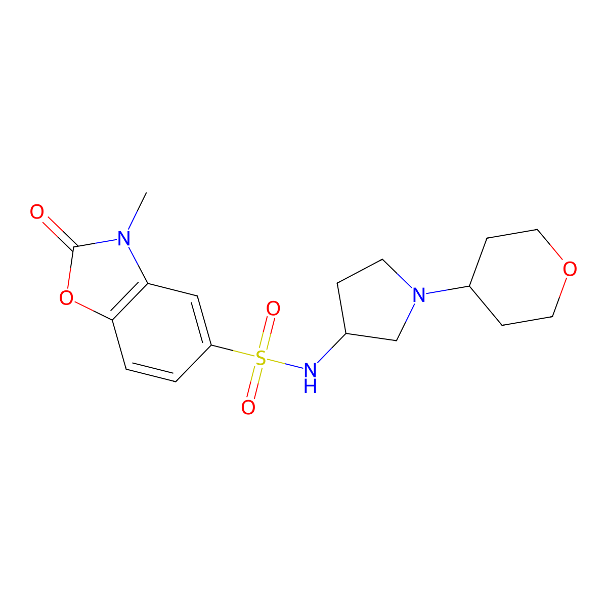 3-methyl-N-[1-(oxan-4-yl)pyrrolidin-3-yl]-2-oxo-2,3-dihydro-1,3-benzoxazole-5-sulfonamide molecular structure, CAS 2415533-58-1