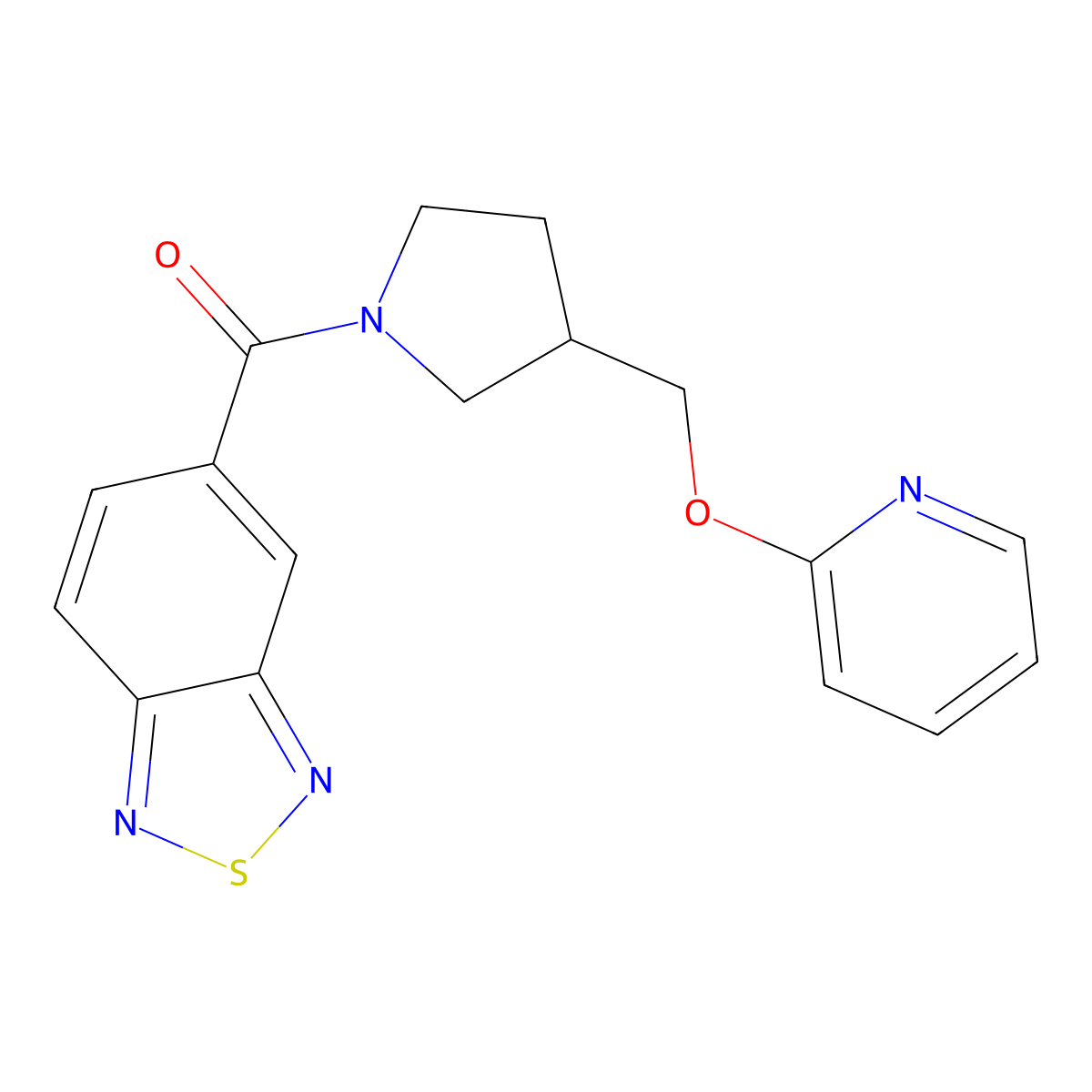 5-{3-[(Pyridin-2-yloxy)methyl]pyrrolidine-1-carbonyl}-2,1,3-benzothiadiazole molecular structure, CAS 2415533-63-8
