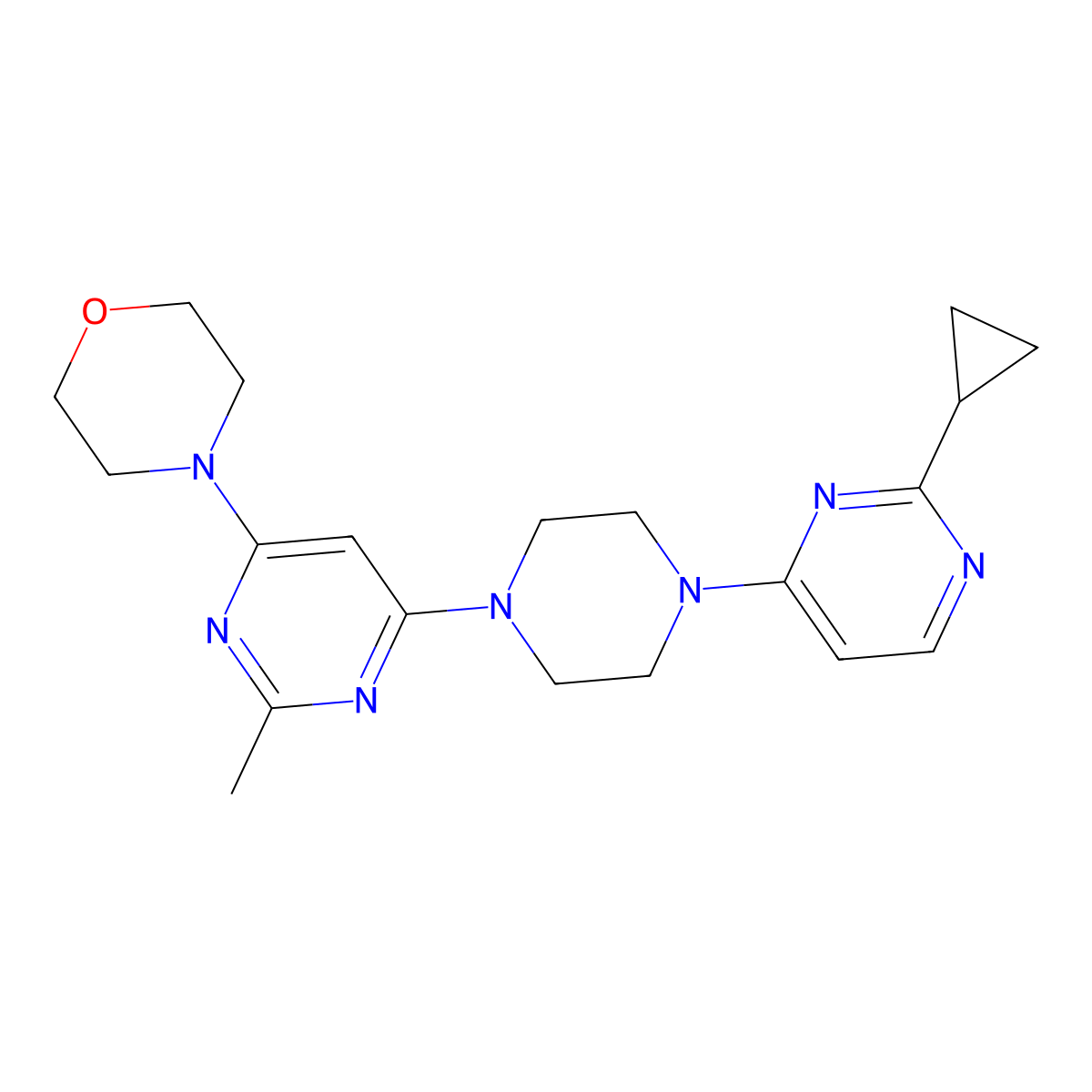 4-{6-[4-(2-Cyclopropylpyrimidin-4-yl)piperazin-1-yl]-2-methylpyrimidin-4-yl}morpholine molecular structure, CAS 2415533-67-2