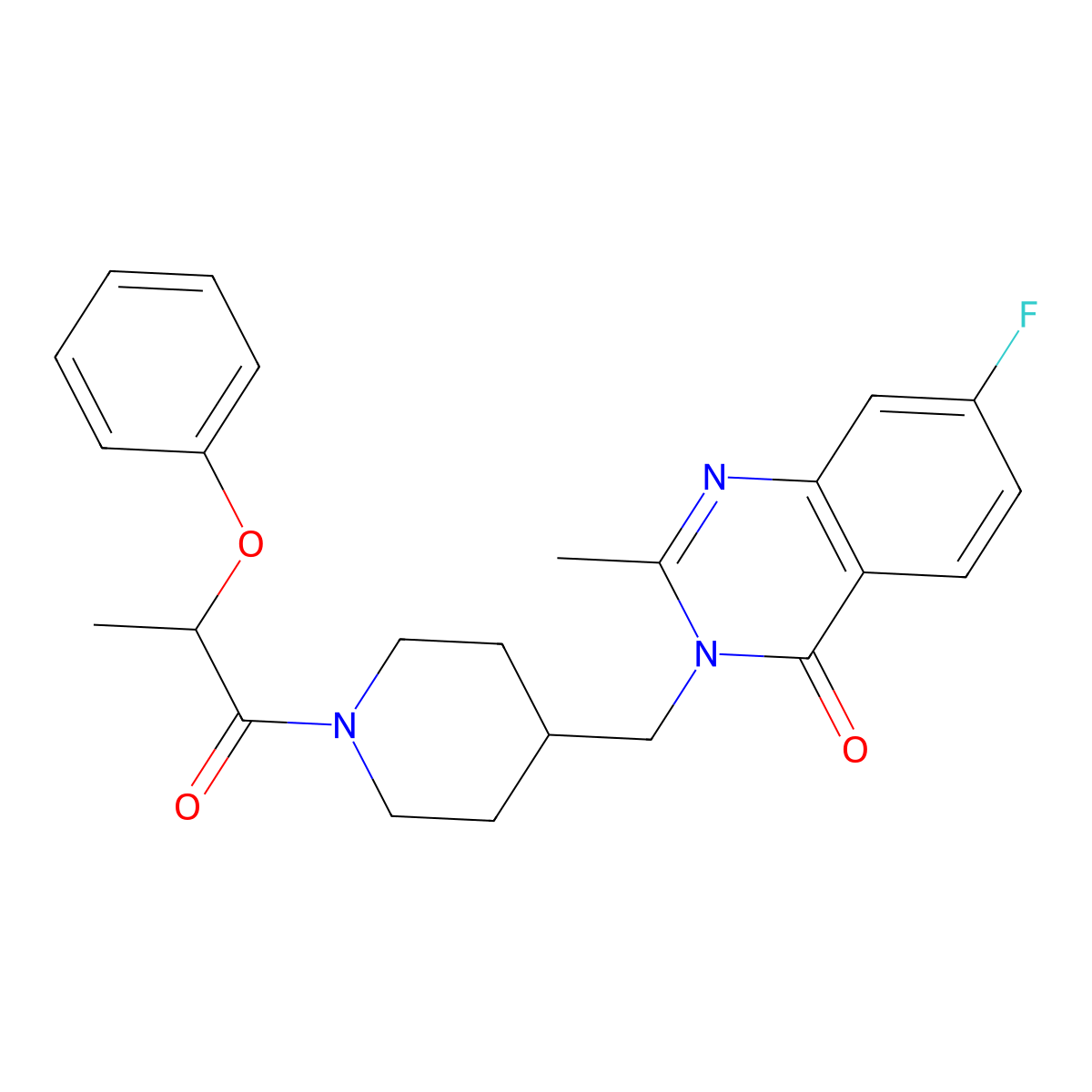 7-Fluoro-2-methyl-3-{[1-(2-phenoxypropanoyl)piperidin-4-yl]methyl}-3,4-dihydroquinazolin-4-one molecular structure, CAS 2415533-69-4