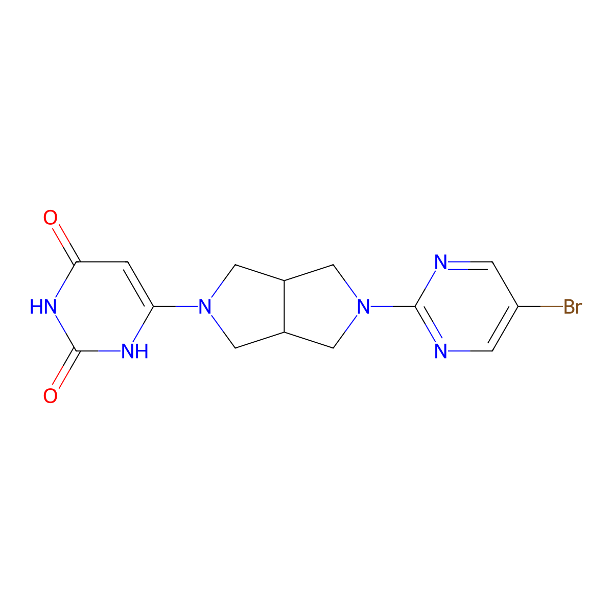 6-[5-(5-Bromopyrimidin-2-yl)-octahydropyrrolo[3,4-c]pyrrol-2-yl]-1,2,3,4-tetrahydropyrimidine-2,4-dione molecular structure, CAS 2415533-70-7