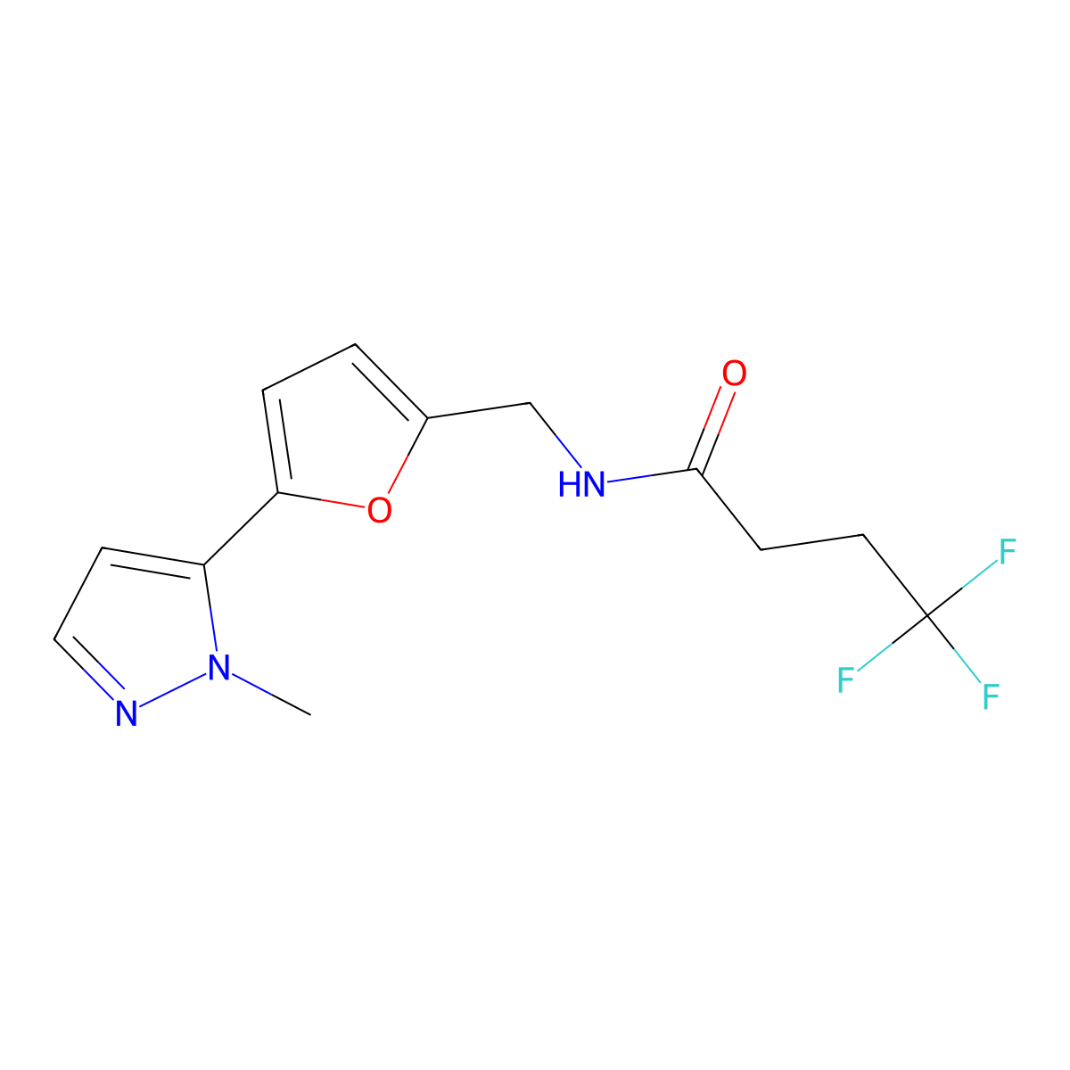 4,4,4-trifluoro-N-{[5-(1-methyl-1H-pyrazol-5-yl)furan-2-yl]methyl}butanamide molecular structure, CAS 2415533-71-8