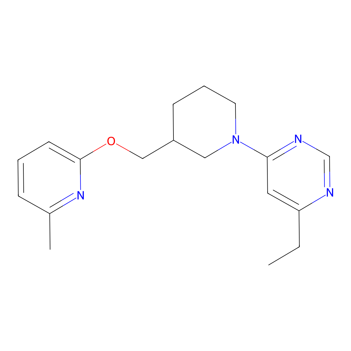 4-Ethyl-6-(3-{[(6-methylpyridin-2-yl)oxy]methyl}piperidin-1-yl)pyrimidine molecular structure, CAS 2415533-72-9