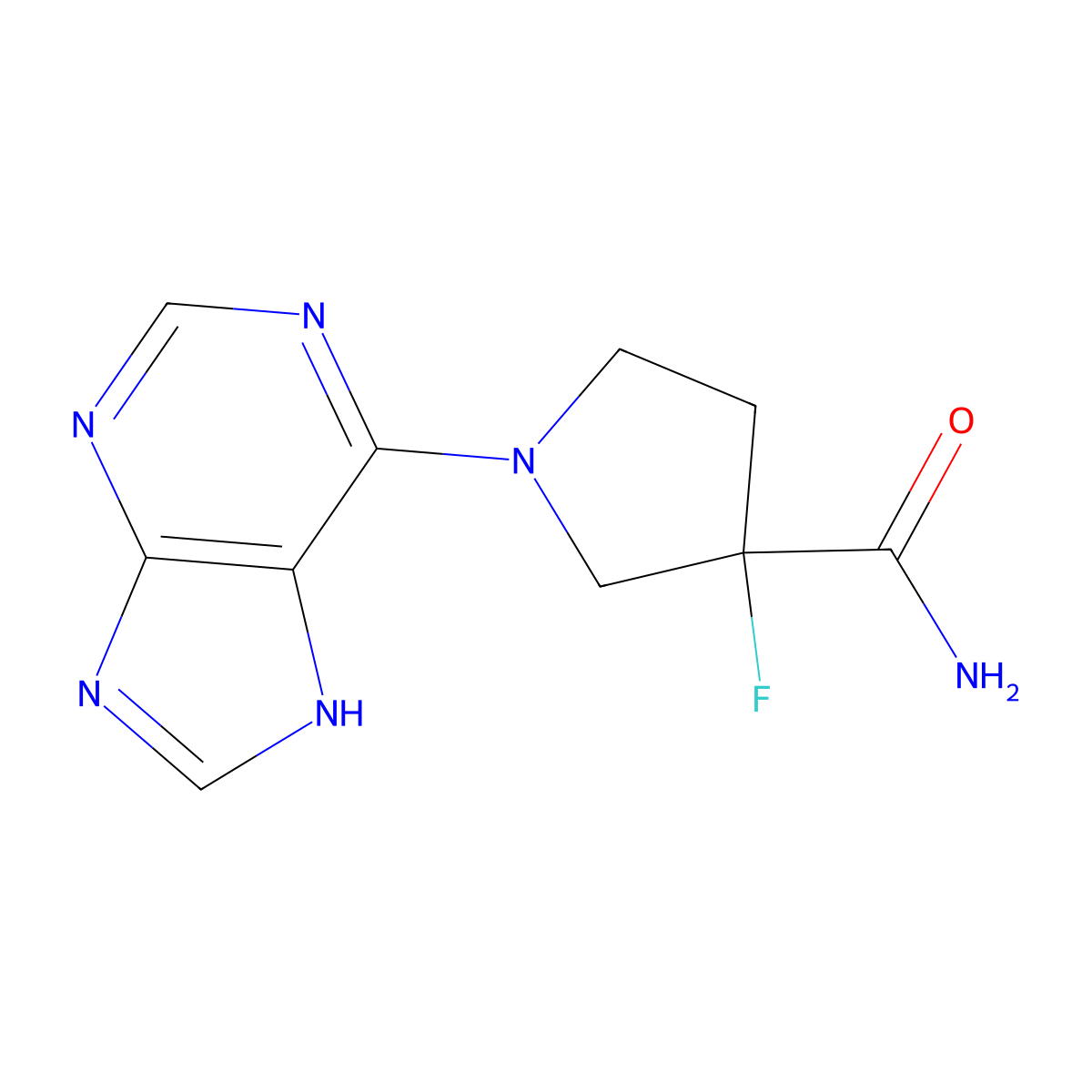 3-fluoro-1-(9H-purin-6-yl)pyrrolidine-3-carboxamide molecular structure, CAS 2415533-74-1