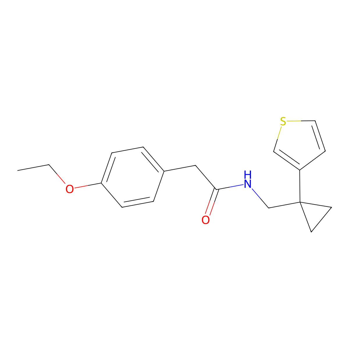 2-(4-ethoxyphenyl)-N-{[1-(thiophen-3-yl)cyclopropyl]methyl}acetamide molecular structure, CAS 2415533-75-2