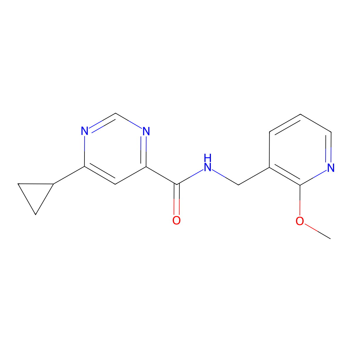 6-Cyclopropyl-N-[(2-methoxypyridin-3-yl)methyl]pyrimidine-4-carboxamide molecular structure, CAS 2415533-76-3