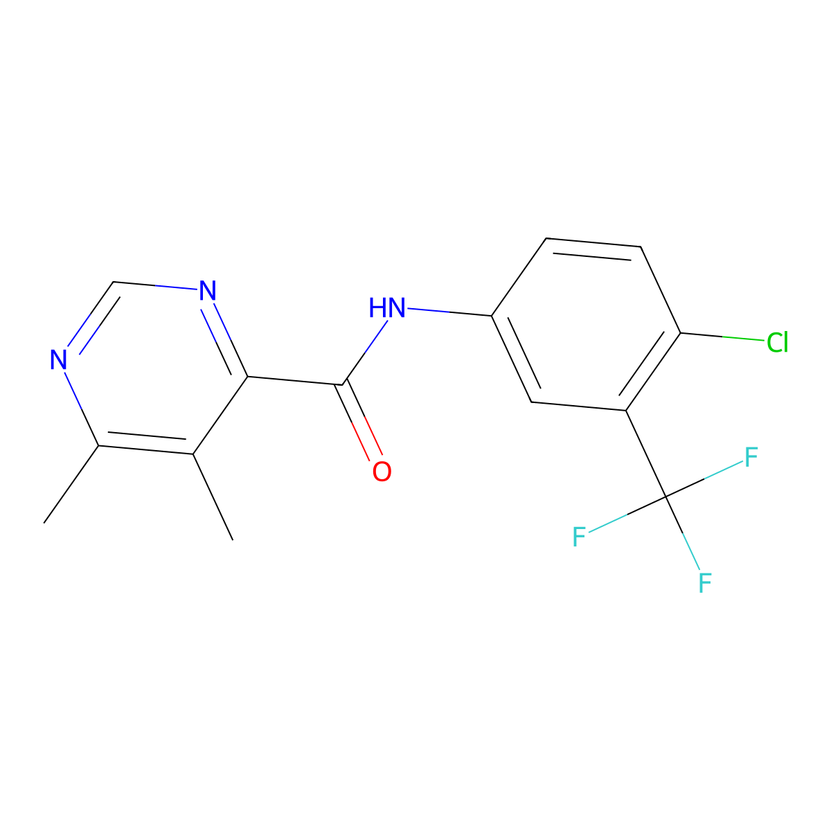 N-[4-Chloro-3-(trifluoromethyl)phenyl]-5,6-dimethylpyrimidine-4-carboxamide molecular structure, CAS 2415533-78-5