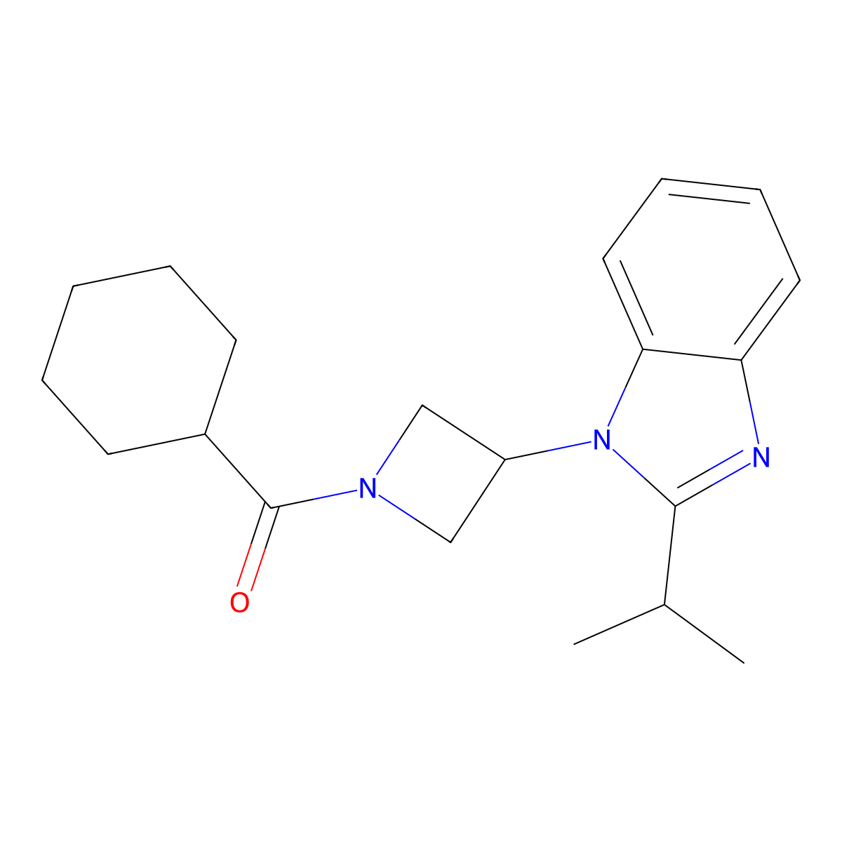 1-(1-cyclohexanecarbonylazetidin-3-yl)-2-(propan-2-yl)-1H-1,3-benzodiazole molecular structure, CAS 2415533-83-2