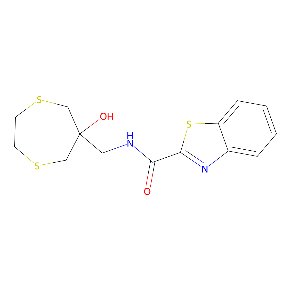 N-[(6-Hydroxy-1,4-dithiepan-6-yl)methyl]-1,3-benzothiazole-2-carboxamide molecular structure, CAS 2415533-88-7