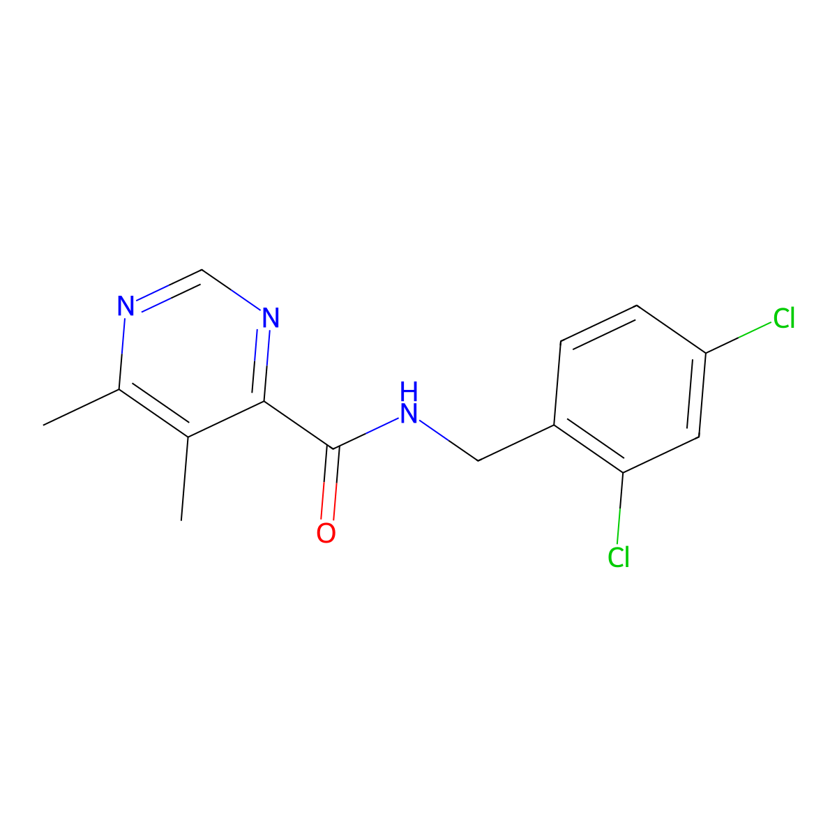 N-[(2,4-Dichlorophenyl)methyl]-5,6-dimethylpyrimidine-4-carboxamide molecular structure, CAS 2415533-93-4