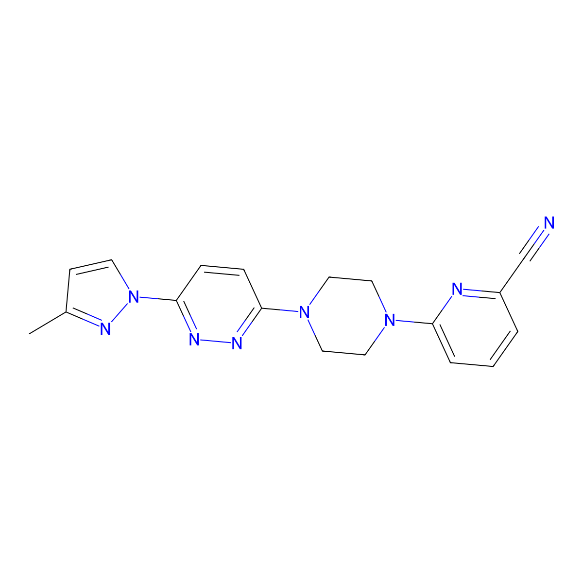 6-{4-[6-(3-methyl-1H-pyrazol-1-yl)pyridazin-3-yl]piperazin-1-yl}pyridine-2-carbonitrile molecular structure, CAS 2415533-94-5