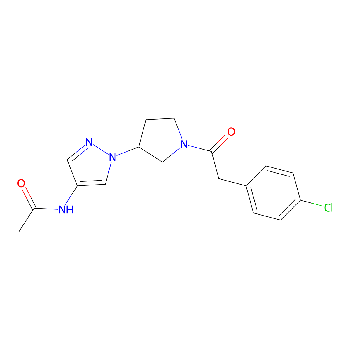 N-(1-{1-[2-(4-chlorophenyl)acetyl]pyrrolidin-3-yl}-1H-pyrazol-4-yl)acetamide molecular structure, CAS 2415534-01-7