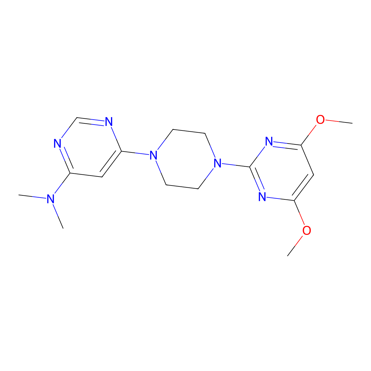 6-[4-(4,6-dimethoxypyrimidin-2-yl)piperazin-1-yl]-N,N-dimethylpyrimidin-4-amine molecular structure, CAS 2415534-04-0