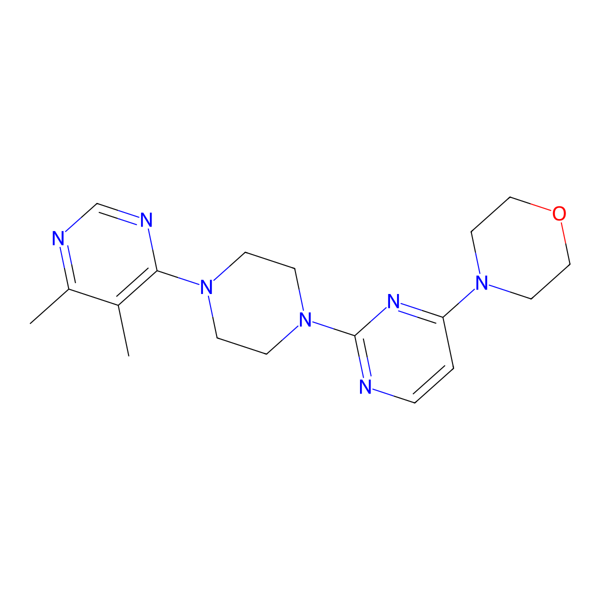 4-{2-[4-(5,6-Dimethylpyrimidin-4-yl)piperazin-1-yl]pyrimidin-4-yl}morpholine molecular structure, CAS 2415534-06-2