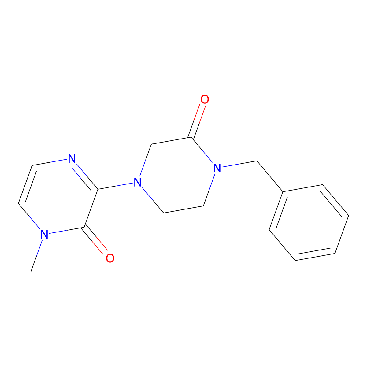 3-(4-Benzyl-3-oxopiperazin-1-yl)-1-methyl-1,2-dihydropyrazin-2-one molecular structure, CAS 2415534-11-9