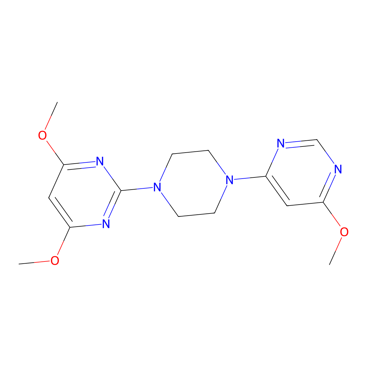 4,6-Dimethoxy-2-[4-(6-methoxypyrimidin-4-yl)piperazin-1-yl]pyrimidine molecular structure, CAS 2415534-15-3