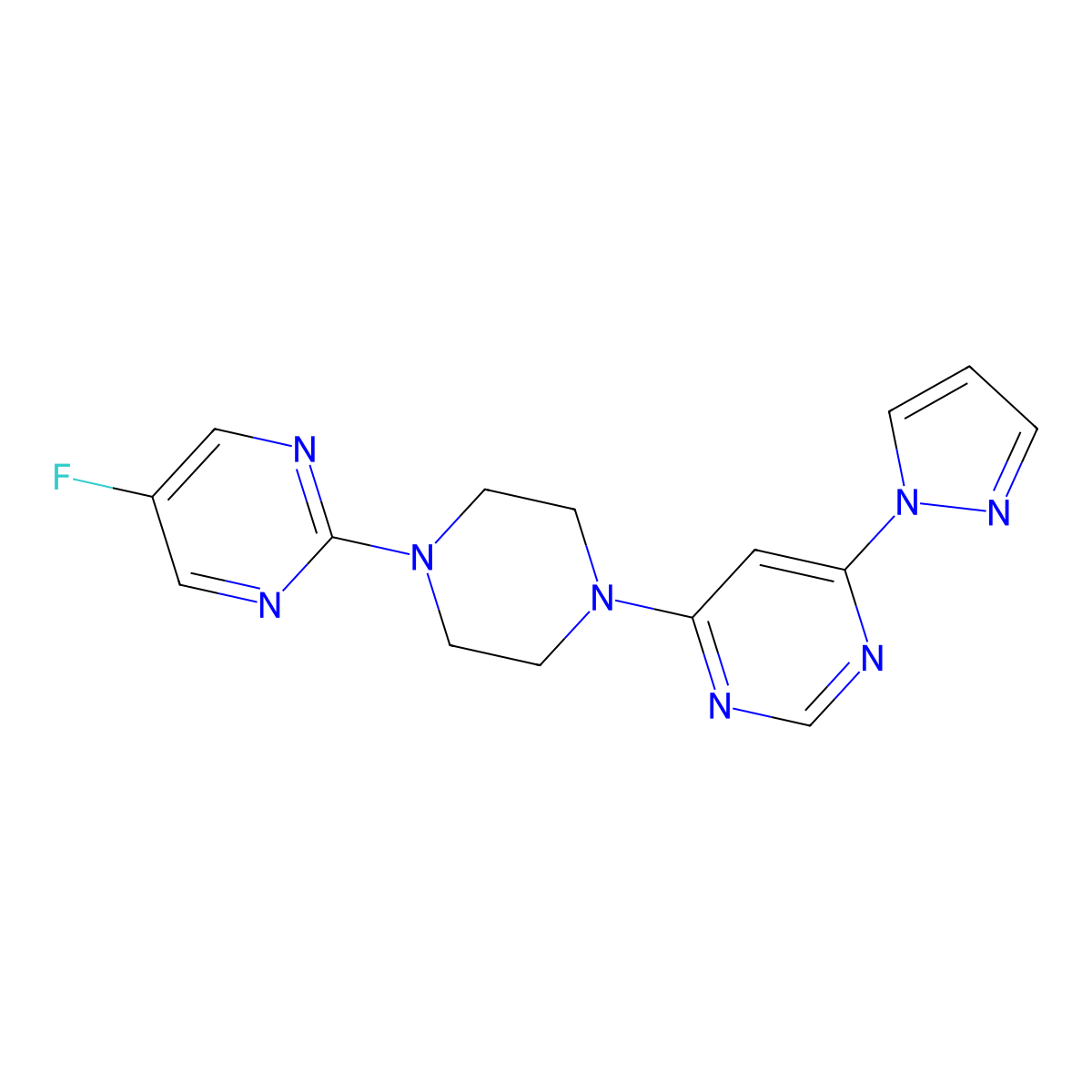 4-[4-(5-fluoropyrimidin-2-yl)piperazin-1-yl]-6-(1H-pyrazol-1-yl)pyrimidine molecular structure, CAS 2415534-16-4