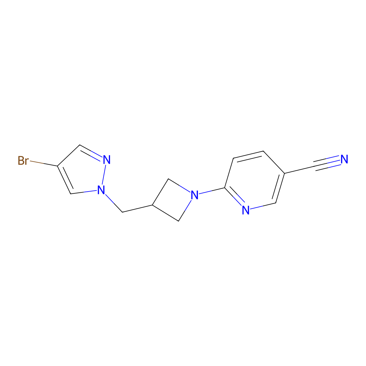 6-{3-[(4-bromo-1H-pyrazol-1-yl)methyl]azetidin-1-yl}pyridine-3-carbonitrile molecular structure, CAS 2415534-19-7