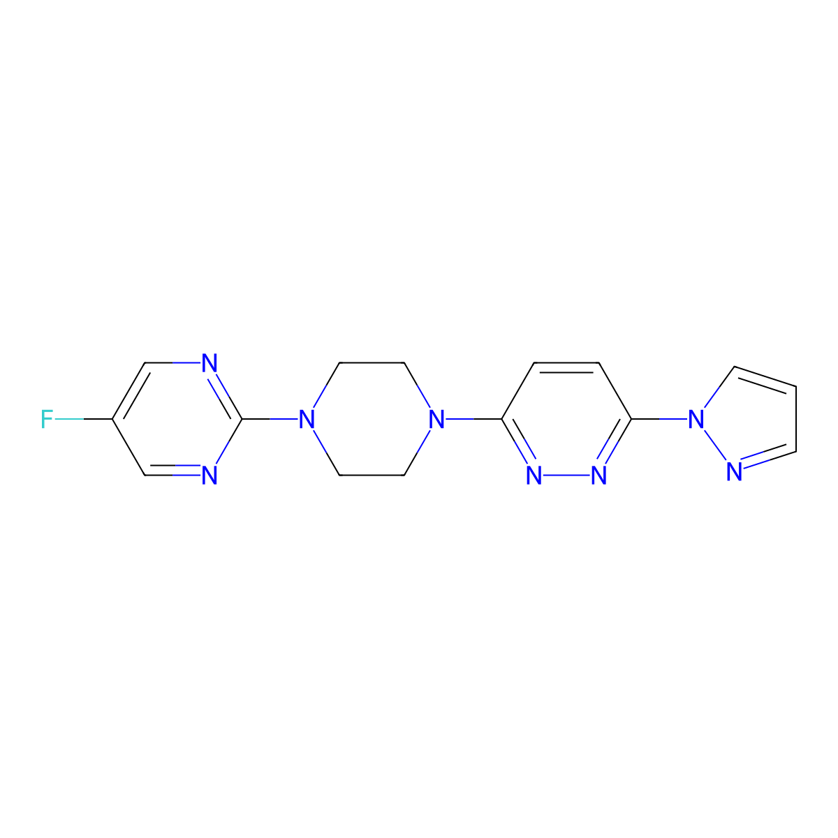 3-[4-(5-fluoropyrimidin-2-yl)piperazin-1-yl]-6-(1H-pyrazol-1-yl)pyridazine molecular structure, CAS 2415534-21-1