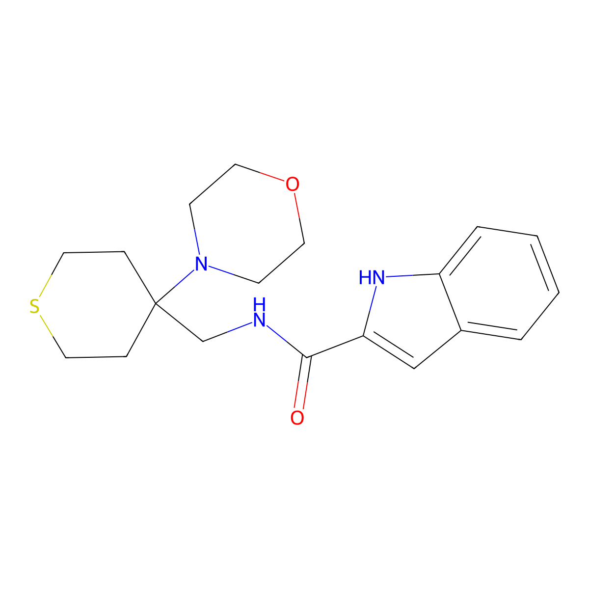 N-{[4-(morpholin-4-yl)thian-4-yl]methyl}-1H-indole-2-carboxamide molecular structure, CAS 2415534-24-4