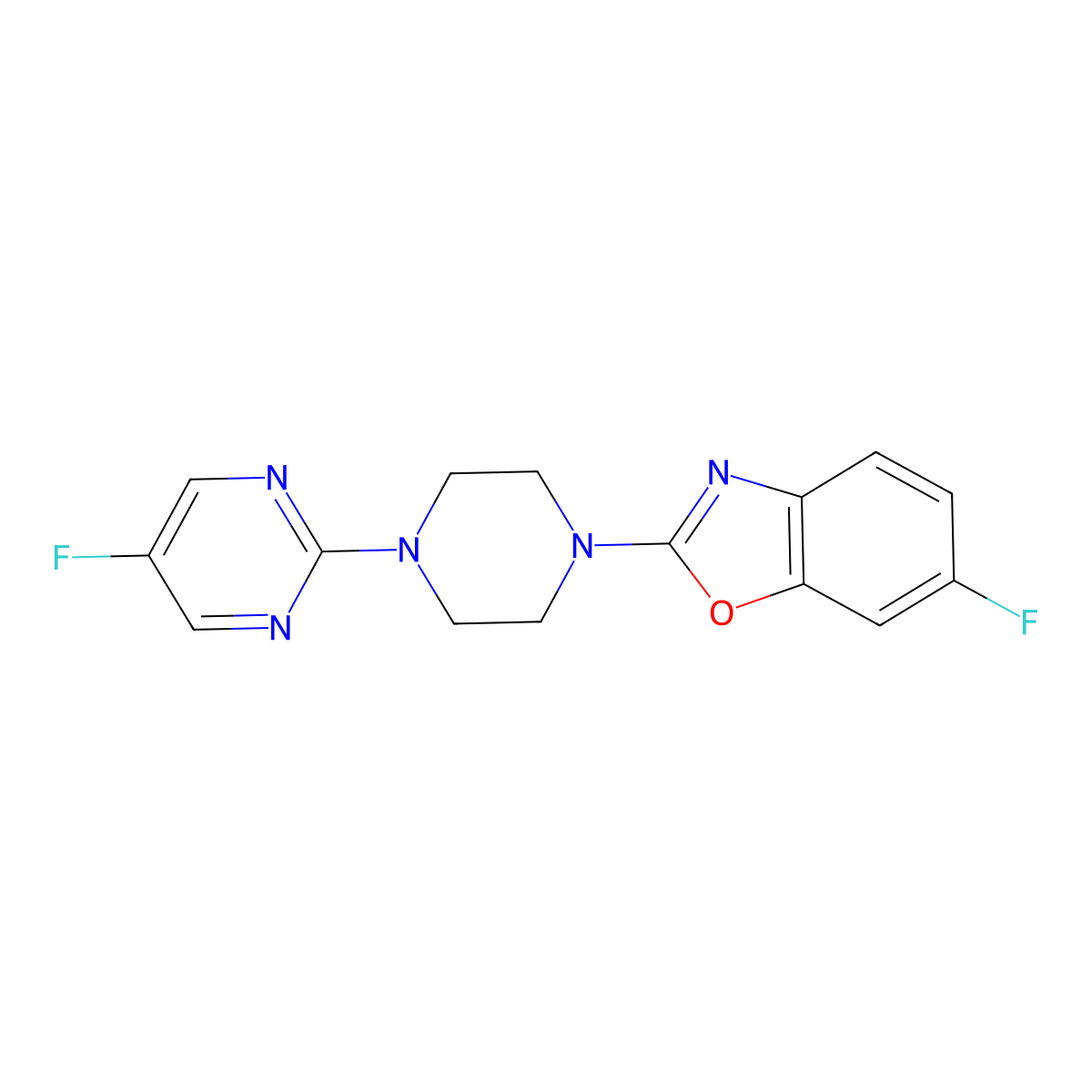 6-Fluoro-2-[4-(5-fluoropyrimidin-2-yl)piperazin-1-yl]-1,3-benzoxazole molecular structure, CAS 2415534-25-5