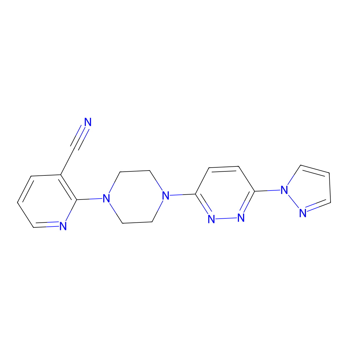 2-{4-[6-(1H-pyrazol-1-yl)pyridazin-3-yl]piperazin-1-yl}pyridine-3-carbonitrile molecular structure, CAS 2415534-26-6