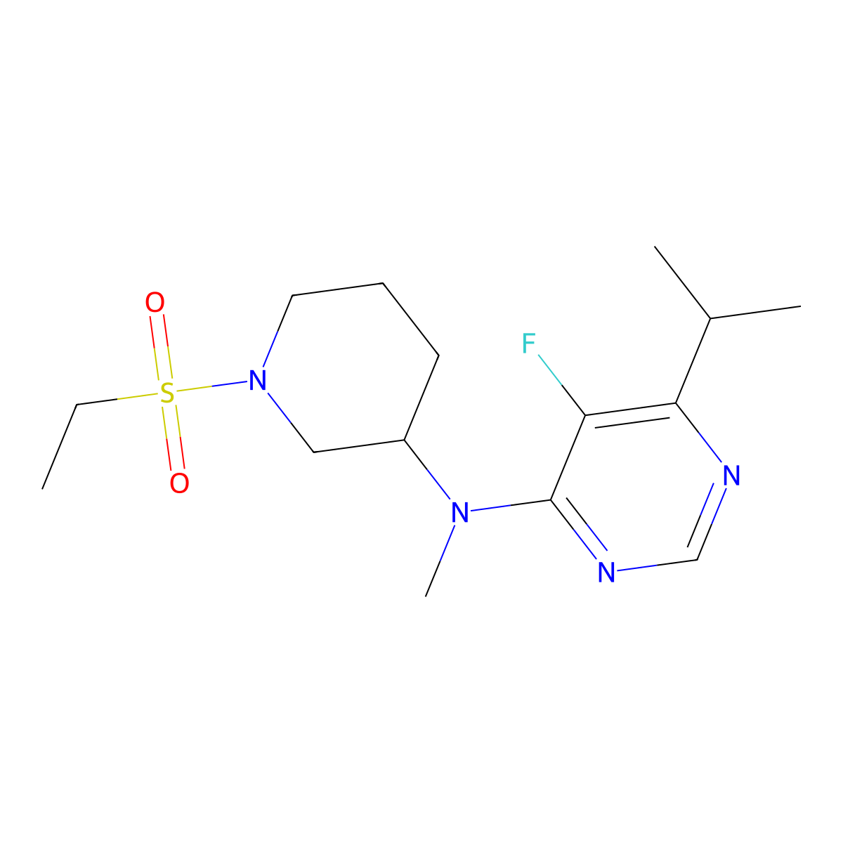 N-[1-(ethanesulfonyl)piperidin-3-yl]-5-fluoro-N-methyl-6-(propan-2-yl)pyrimidin-4-amine molecular structure, CAS 2415534-28-8