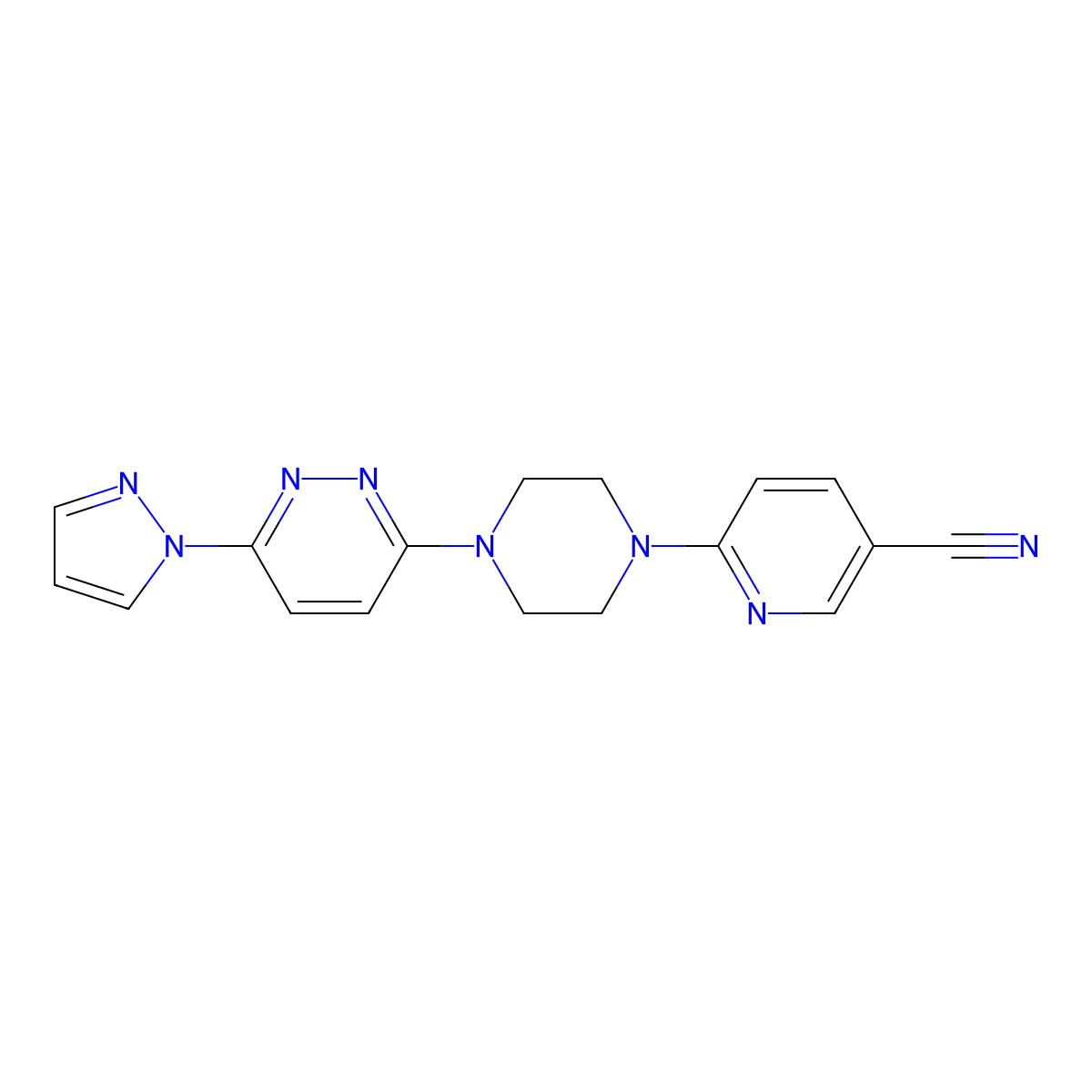 6-{4-[6-(1H-pyrazol-1-yl)pyridazin-3-yl]piperazin-1-yl}pyridine-3-carbonitrile molecular structure, CAS 2415534-29-9