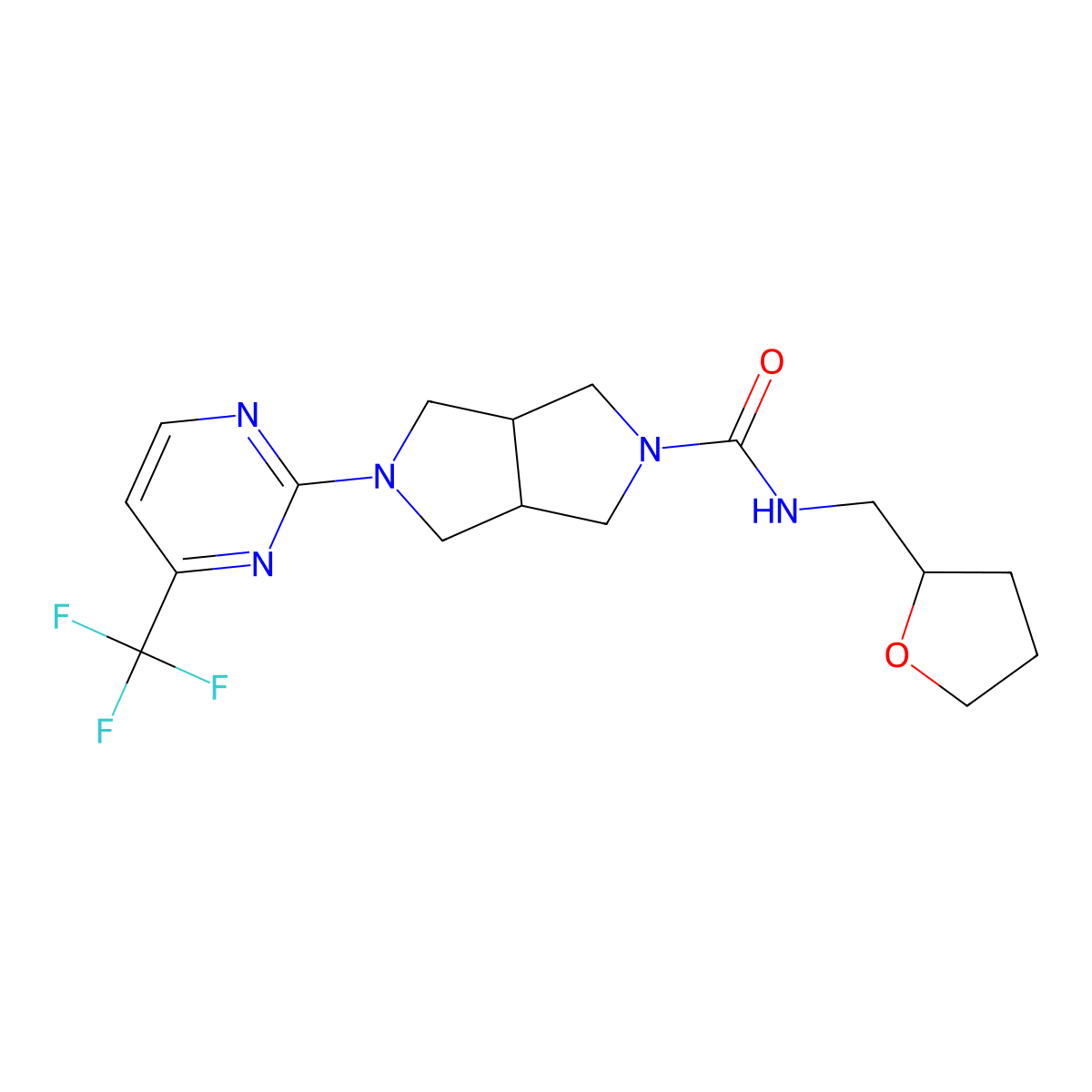 N-[(oxolan-2-yl)methyl]-5-[4-(trifluoromethyl)pyrimidin-2-yl]-octahydropyrrolo[3,4-c]pyrrole-2-carboxamide molecular structure, CAS 2415534-31-3
