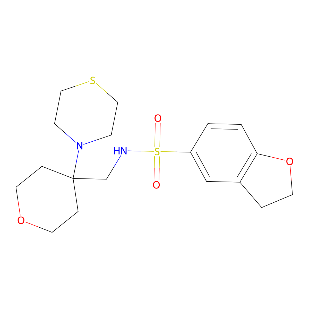 N-{[4-(thiomorpholin-4-yl)oxan-4-yl]methyl}-2,3-dihydro-1-benzofuran-5-sulfonamide molecular structure, CAS 2415534-32-4