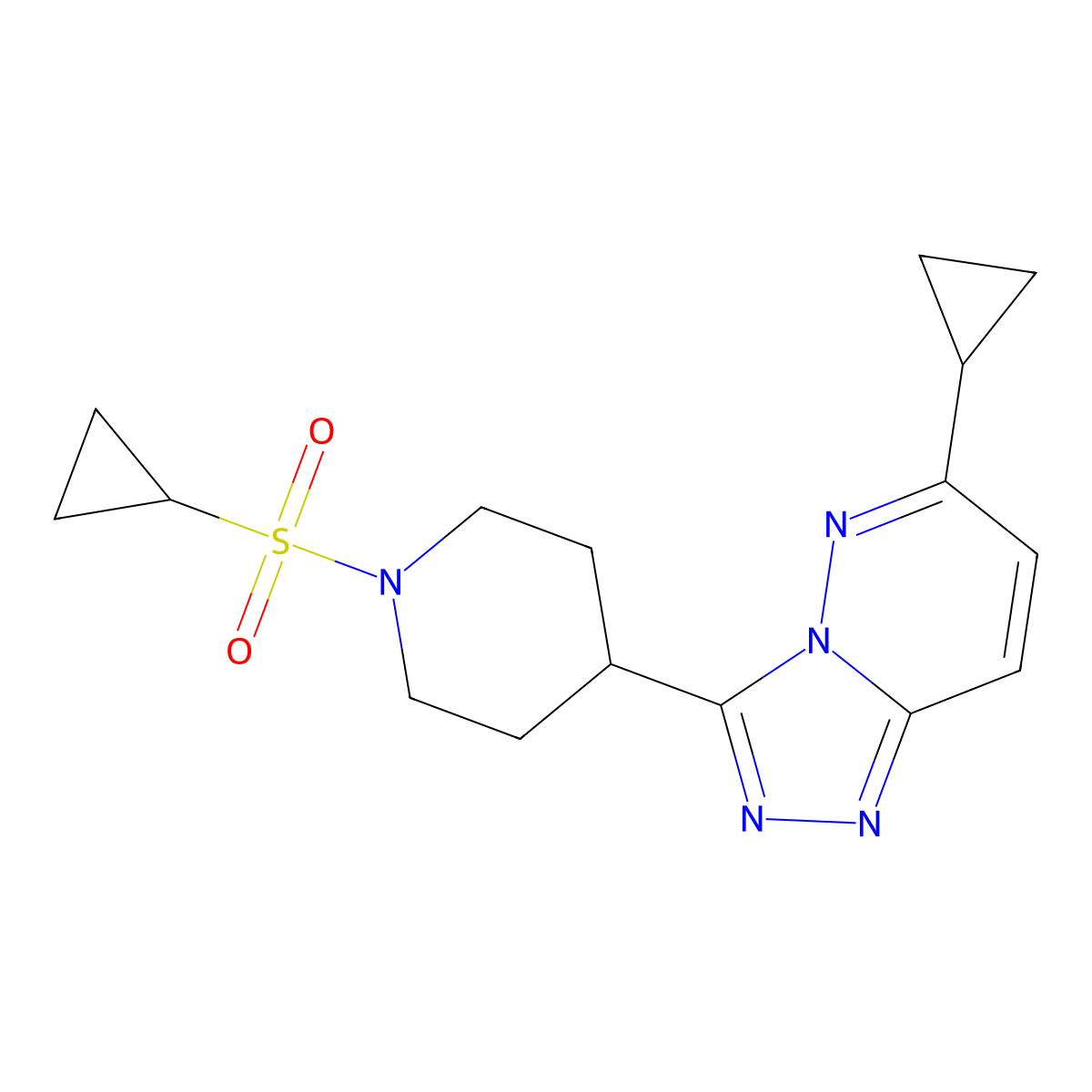 1-(Cyclopropanesulfonyl)-4-{6-cyclopropyl-[1,2,4]triazolo[4,3-b]pyridazin-3-yl}piperidine molecular structure, CAS 2415534-34-6