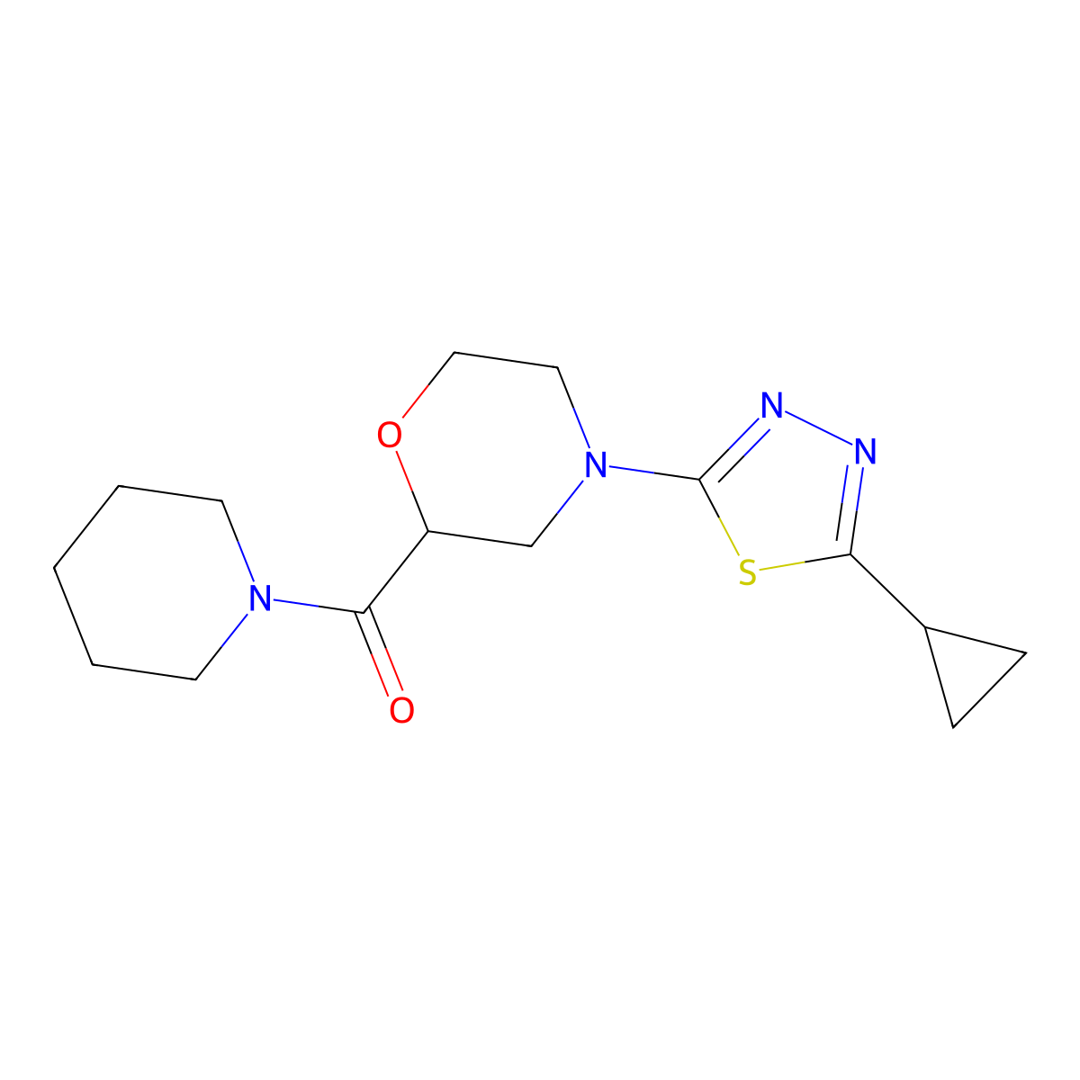 4-(5-Cyclopropyl-1,3,4-thiadiazol-2-yl)-2-(piperidine-1-carbonyl)morpholine molecular structure, CAS 2415534-37-9