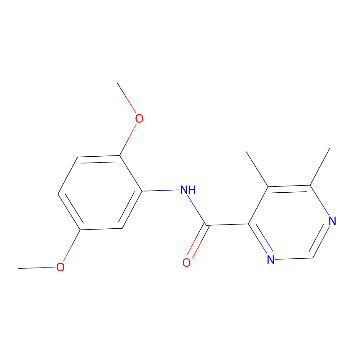 N-(2,5-Dimethoxyphenyl)-5,6-dimethylpyrimidine-4-carboxamide molecular structure, CAS 2415534-39-1