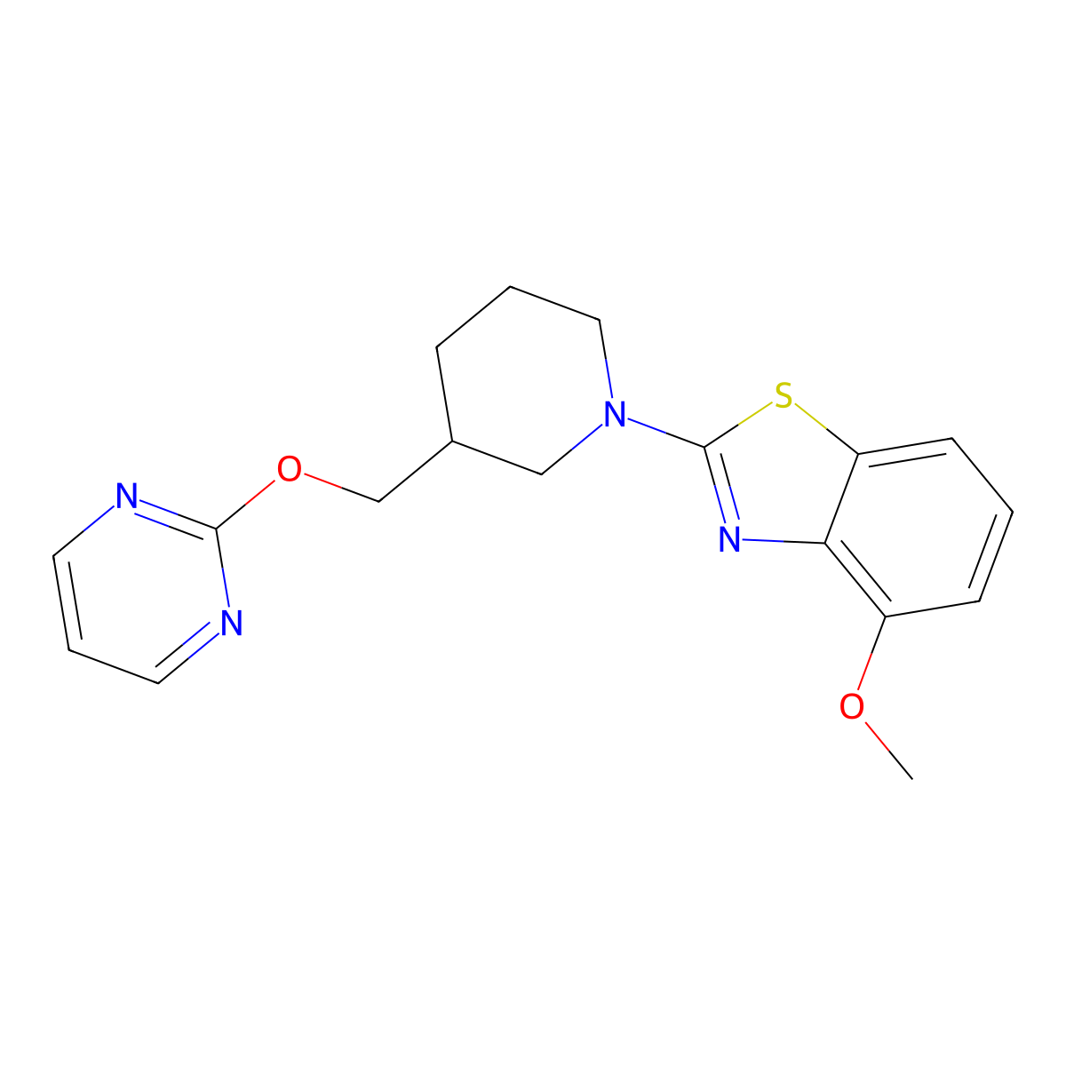 4-Methoxy-2-{3-[(pyrimidin-2-yloxy)methyl]piperidin-1-yl}-1,3-benzothiazole molecular structure, CAS 2415534-43-7