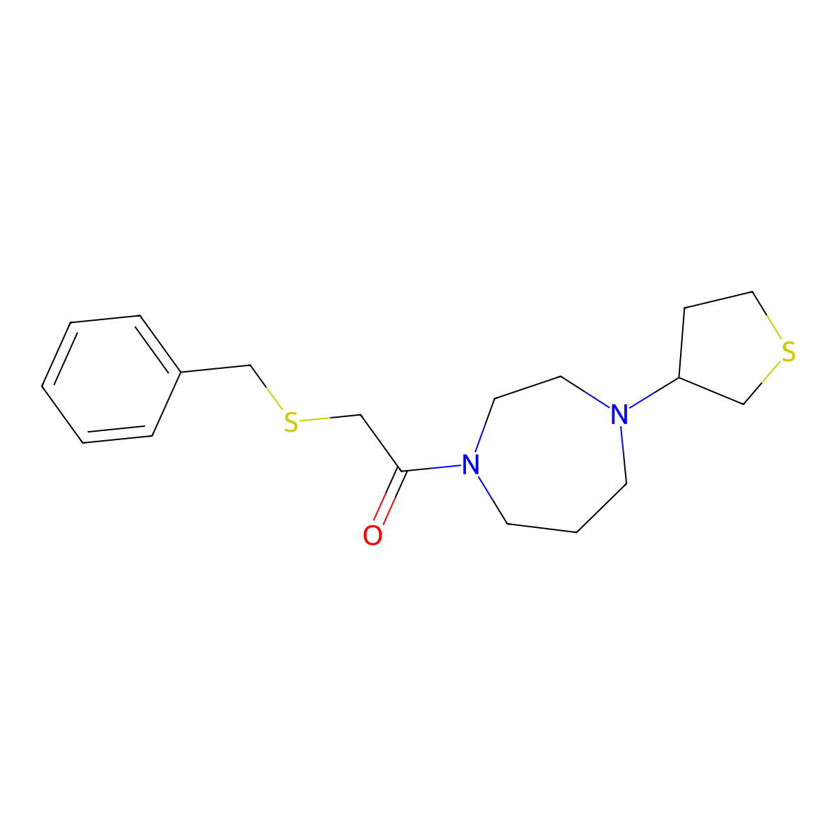 2-(Benzylsulfanyl)-1-[4-(thiolan-3-yl)-1,4-diazepan-1-yl]ethan-1-one molecular structure, CAS 2415534-44-8