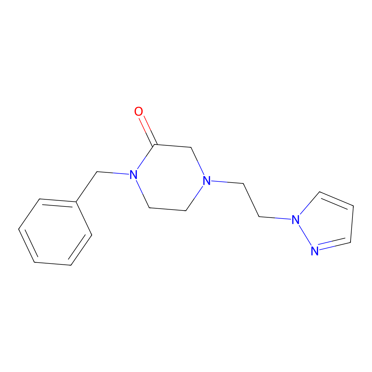 1-benzyl-4-[2-(1H-pyrazol-1-yl)ethyl]piperazin-2-one molecular structure, CAS 2415534-45-9